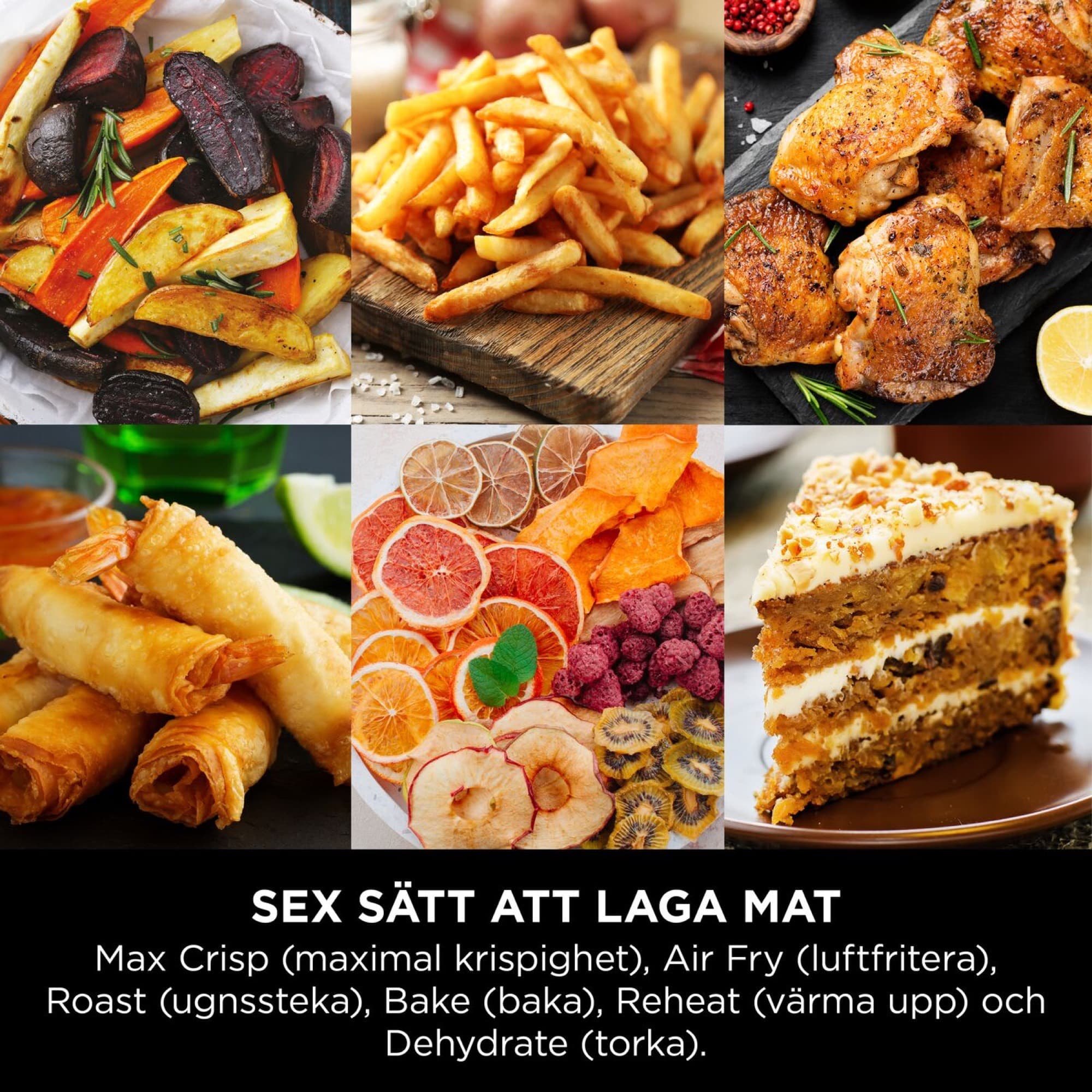 De sex tillagningslägena med exempel på rätter
