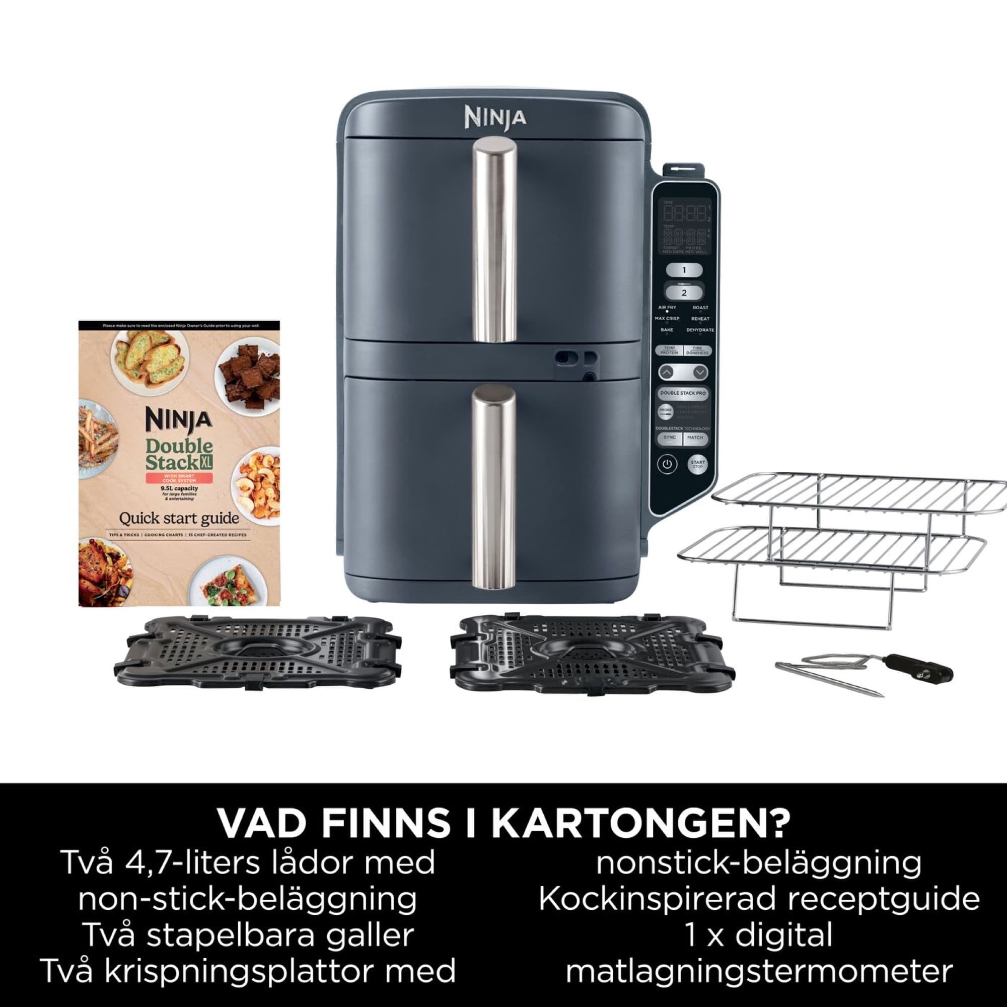Allt som ingår i kartongen, med termometer