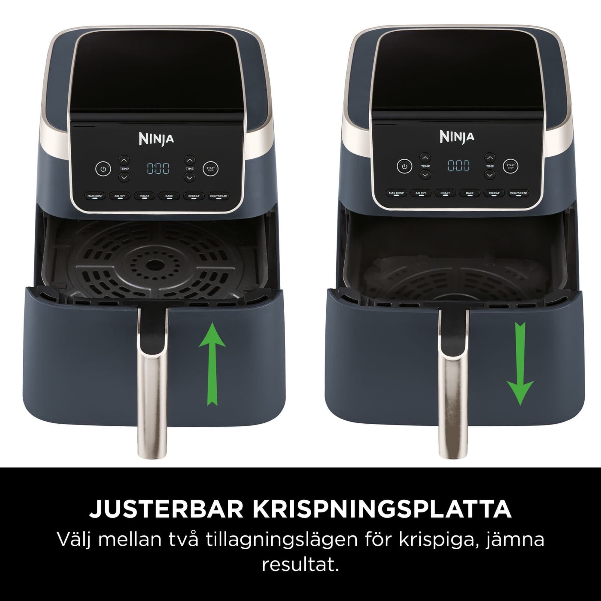 Krispningsplattan i nedre och övre läge, airfryer i Cyber Space