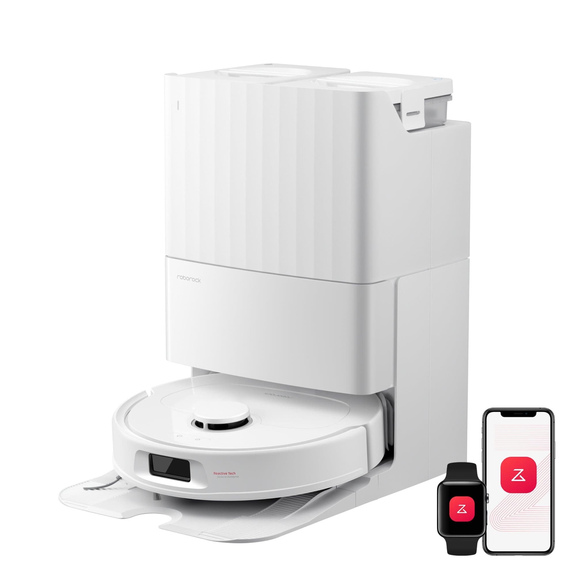 Roborock Qrevo S Pro i vitt med sin station
