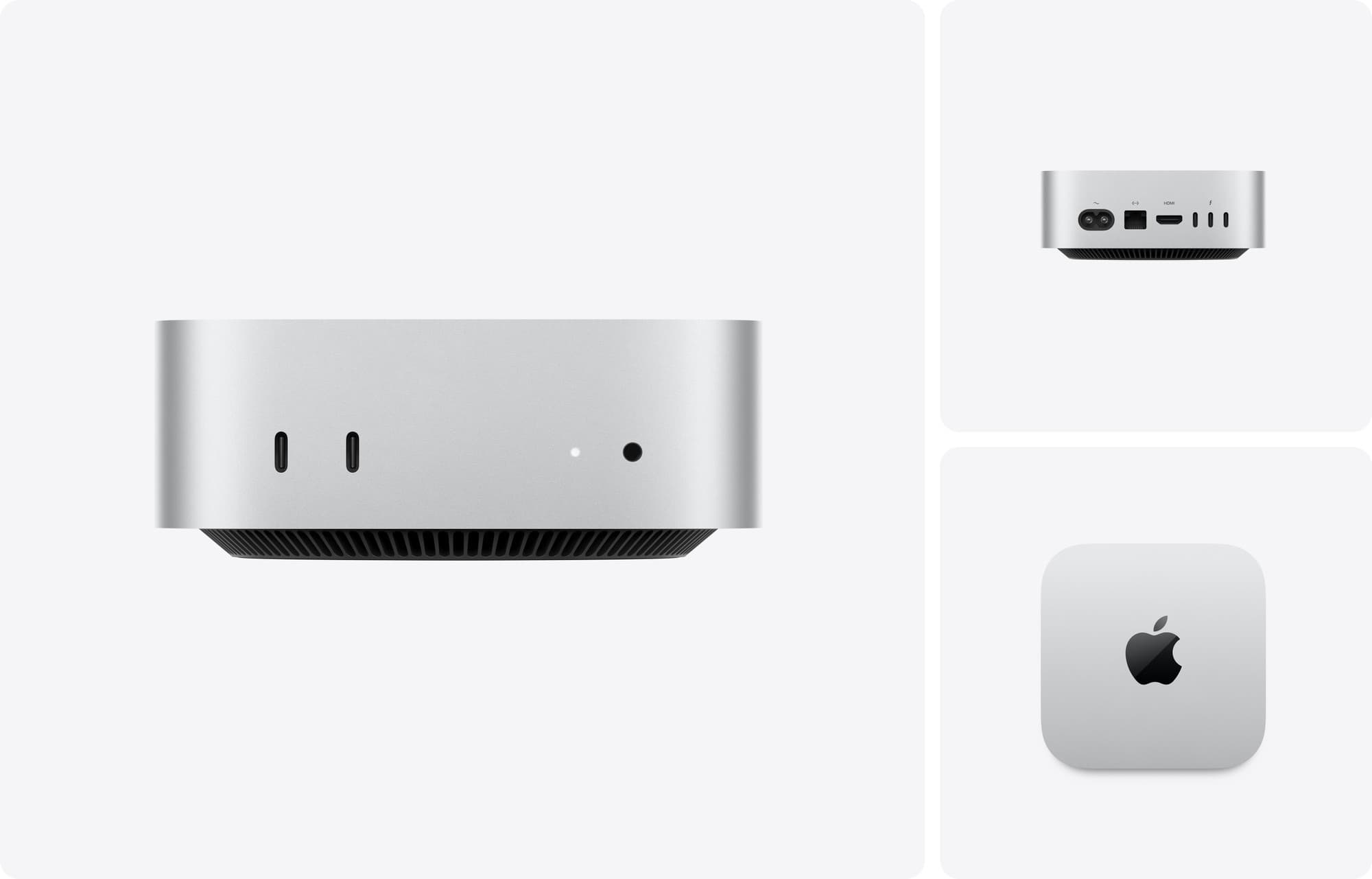 Mac mini från fram, bak och ovan