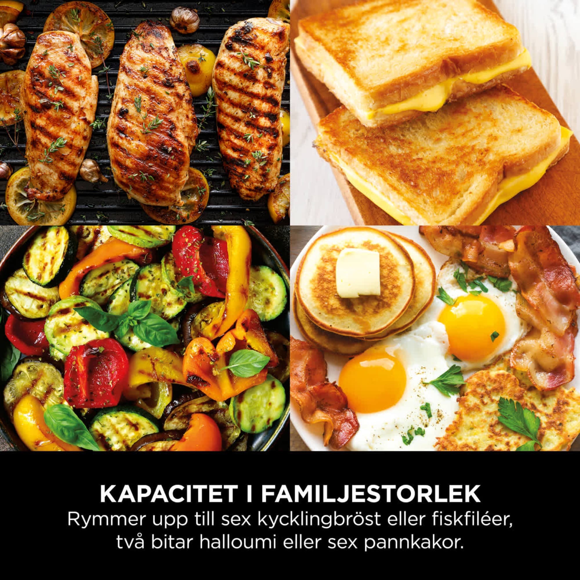 Kycklingbröst, grönsaker, mackor och pannkakor