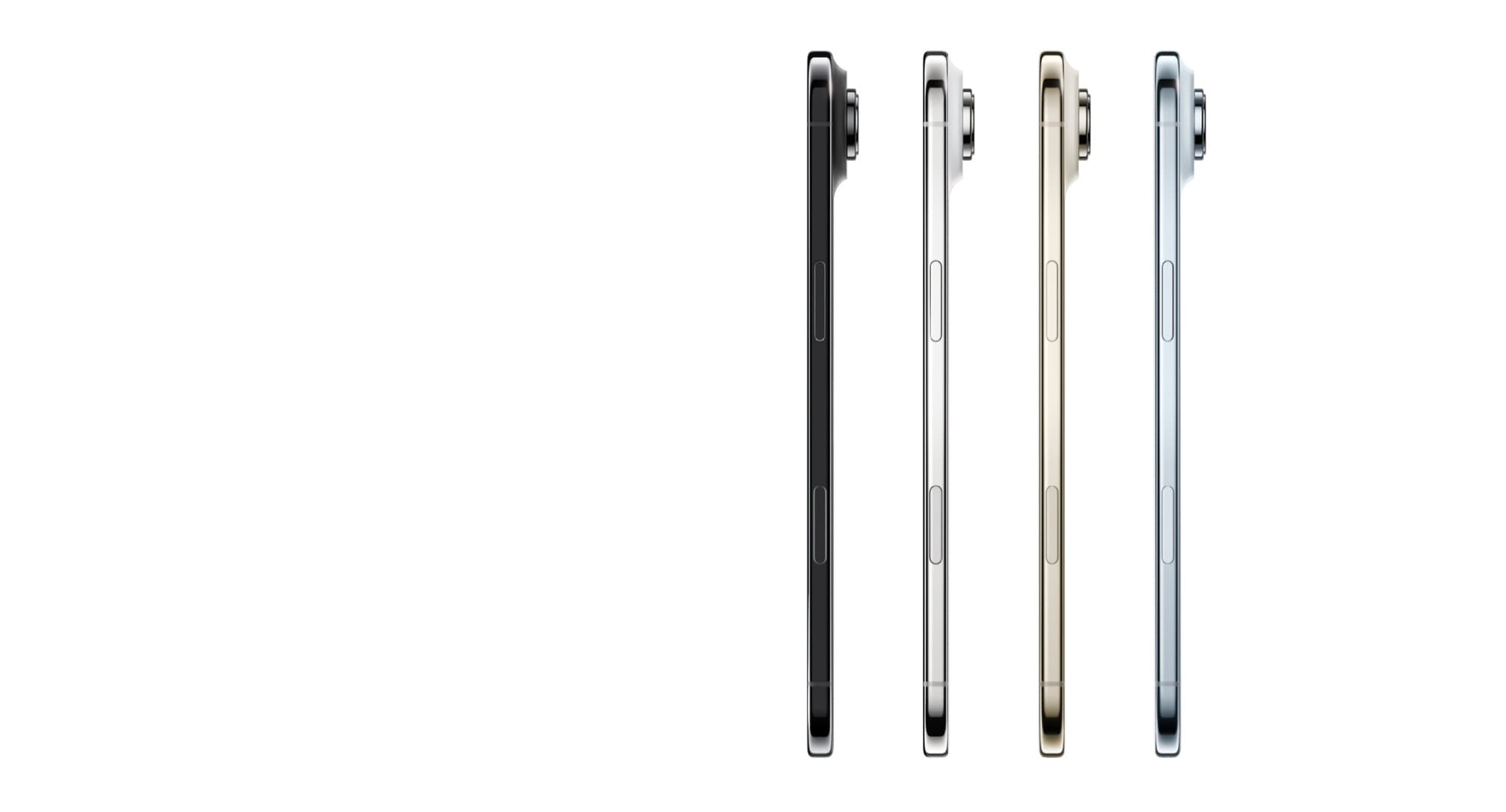 Fyra iPhone Air från sidan i alla färger