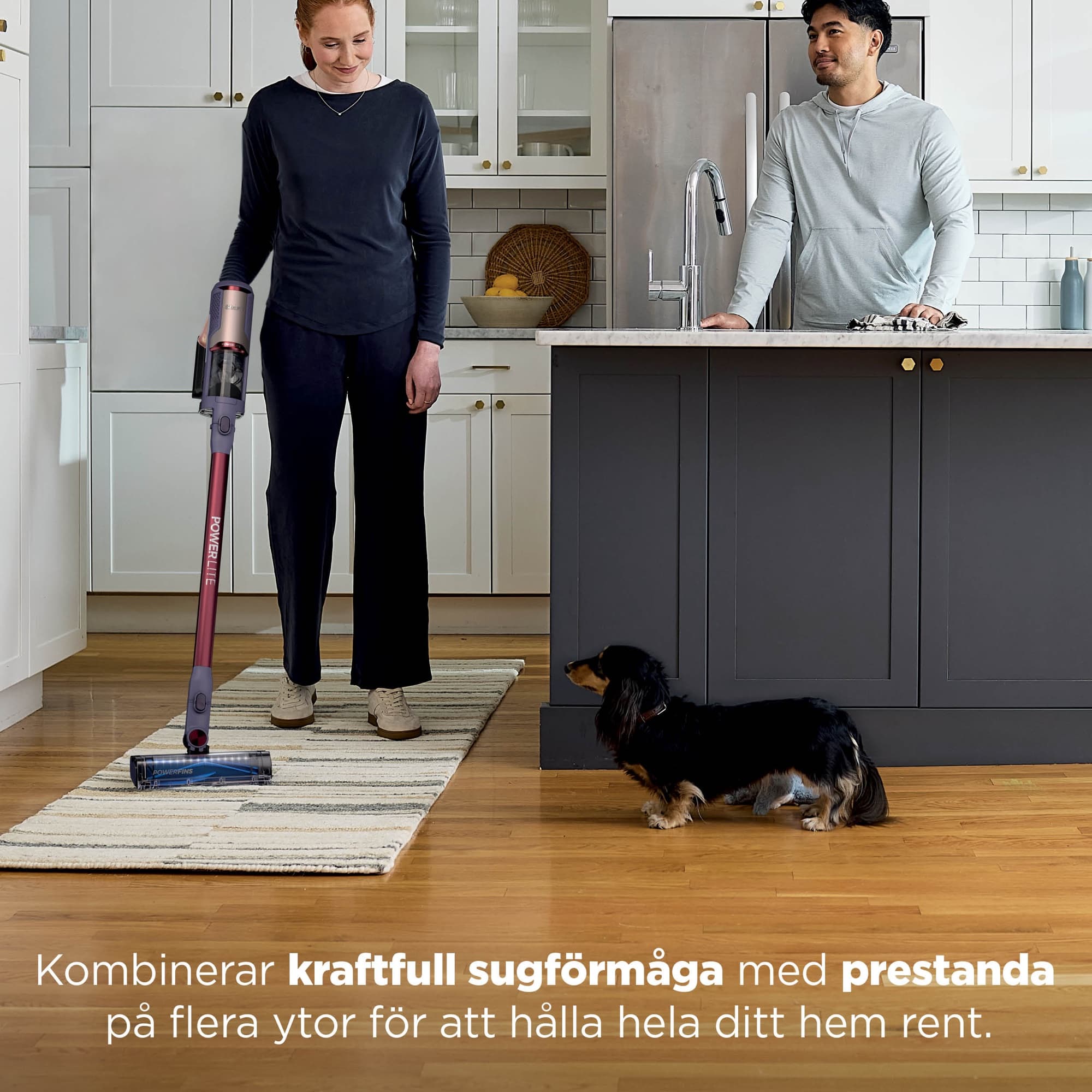 The vacuum in the kitchen