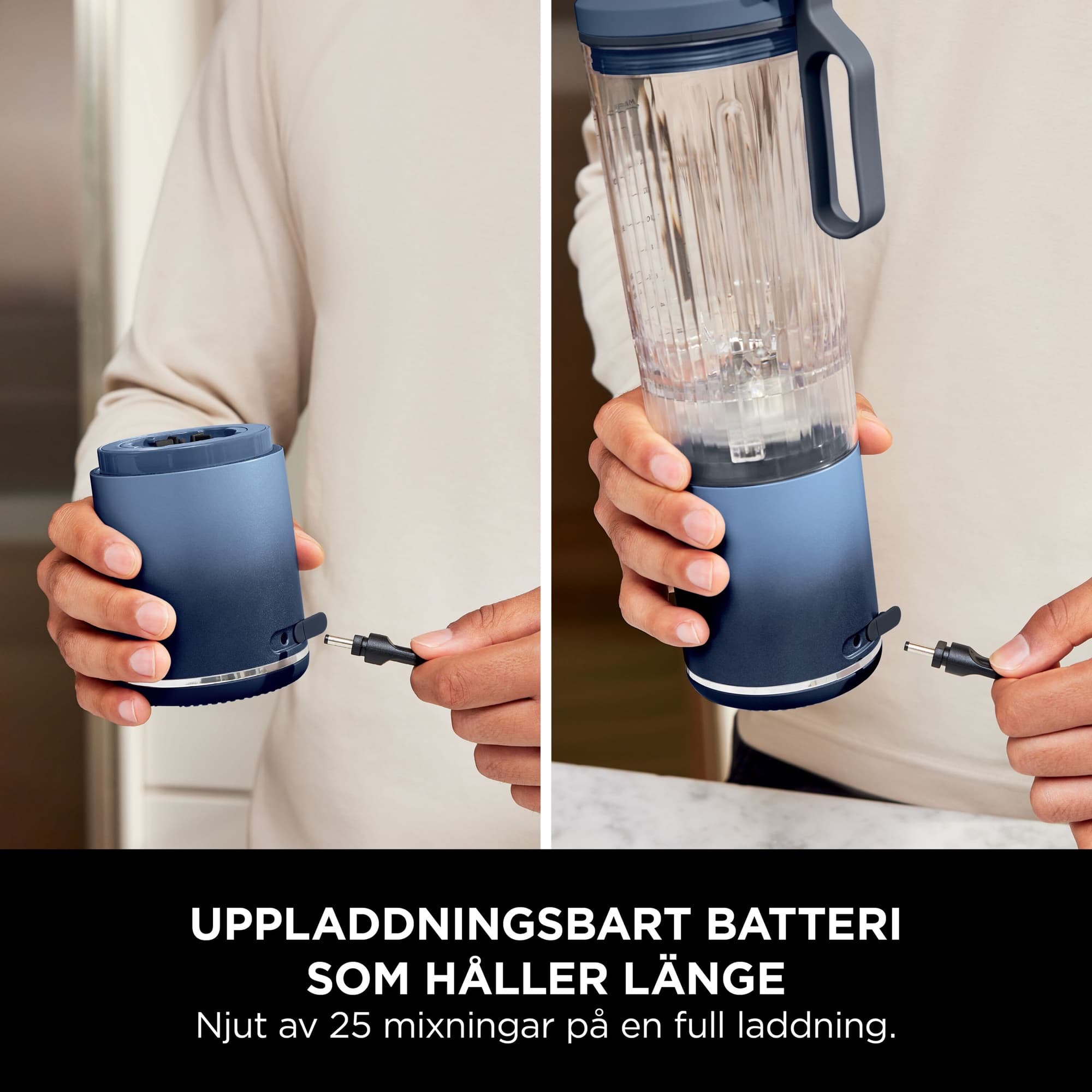 Uppladdningsbart batteri med laddningskabel