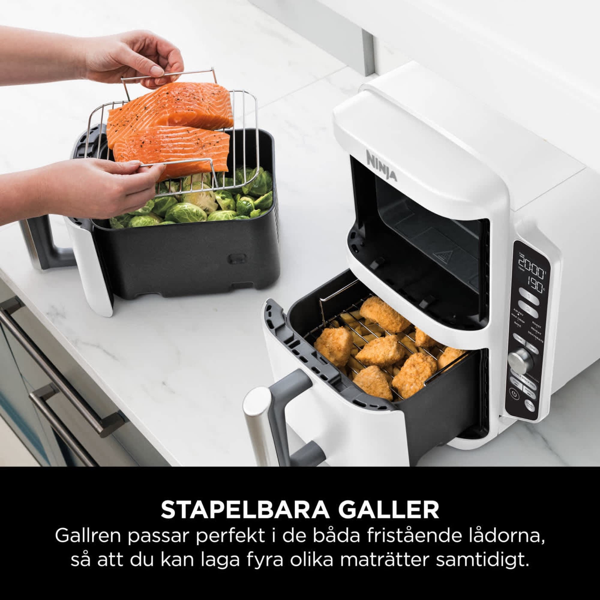 Lax på gallret, grönsaker under
