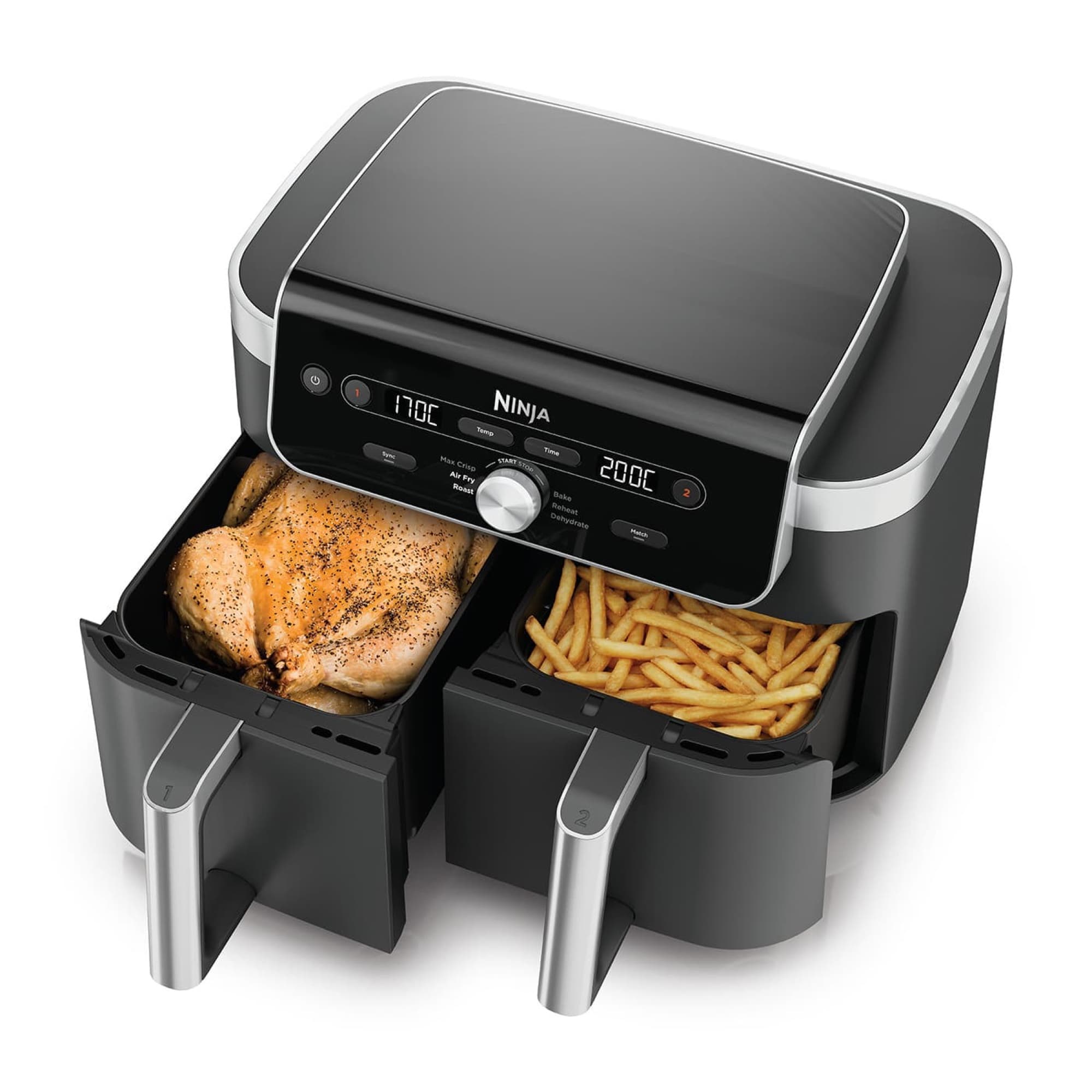 Both drawers open with chicken and fries