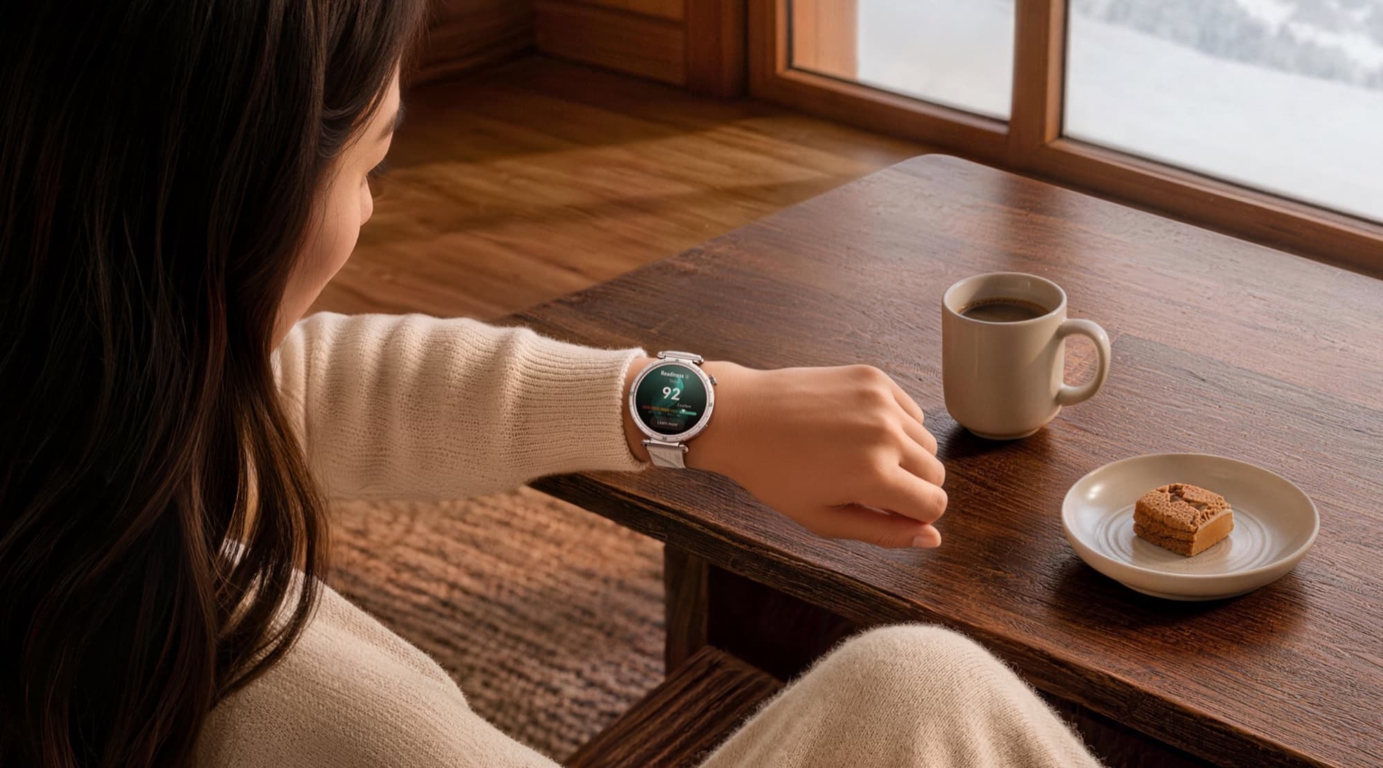 HUAWEI WATCH GT 7 på handleden vid ett fikabord