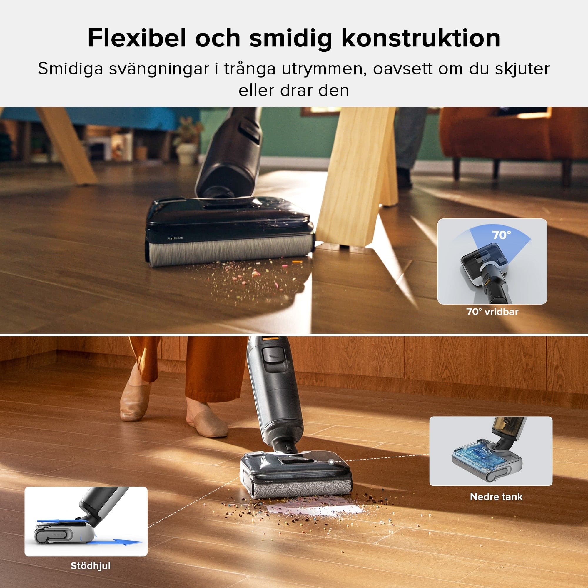 Smidiga svängar med vridbart huvud