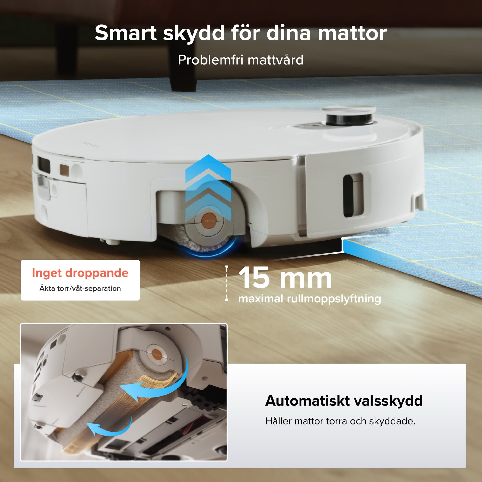 Rullen lyfts och skölden skyddar mattan