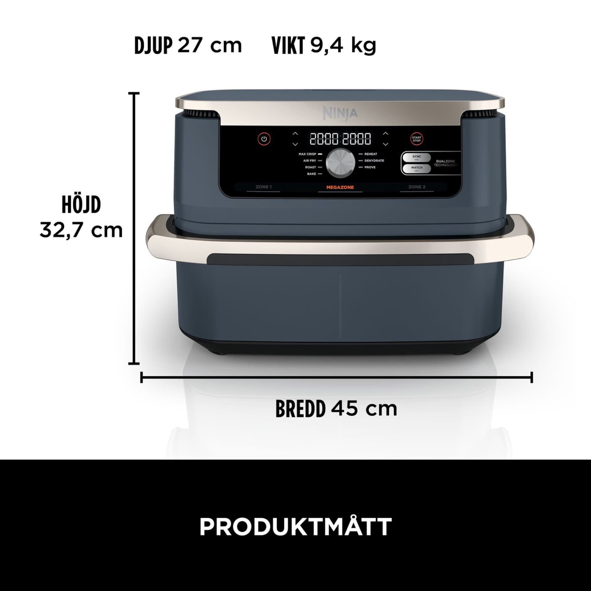 Produktmått: bredd 45 cm, höjd 32,7 cm, djup 27 cm, vikt 9,4 kg