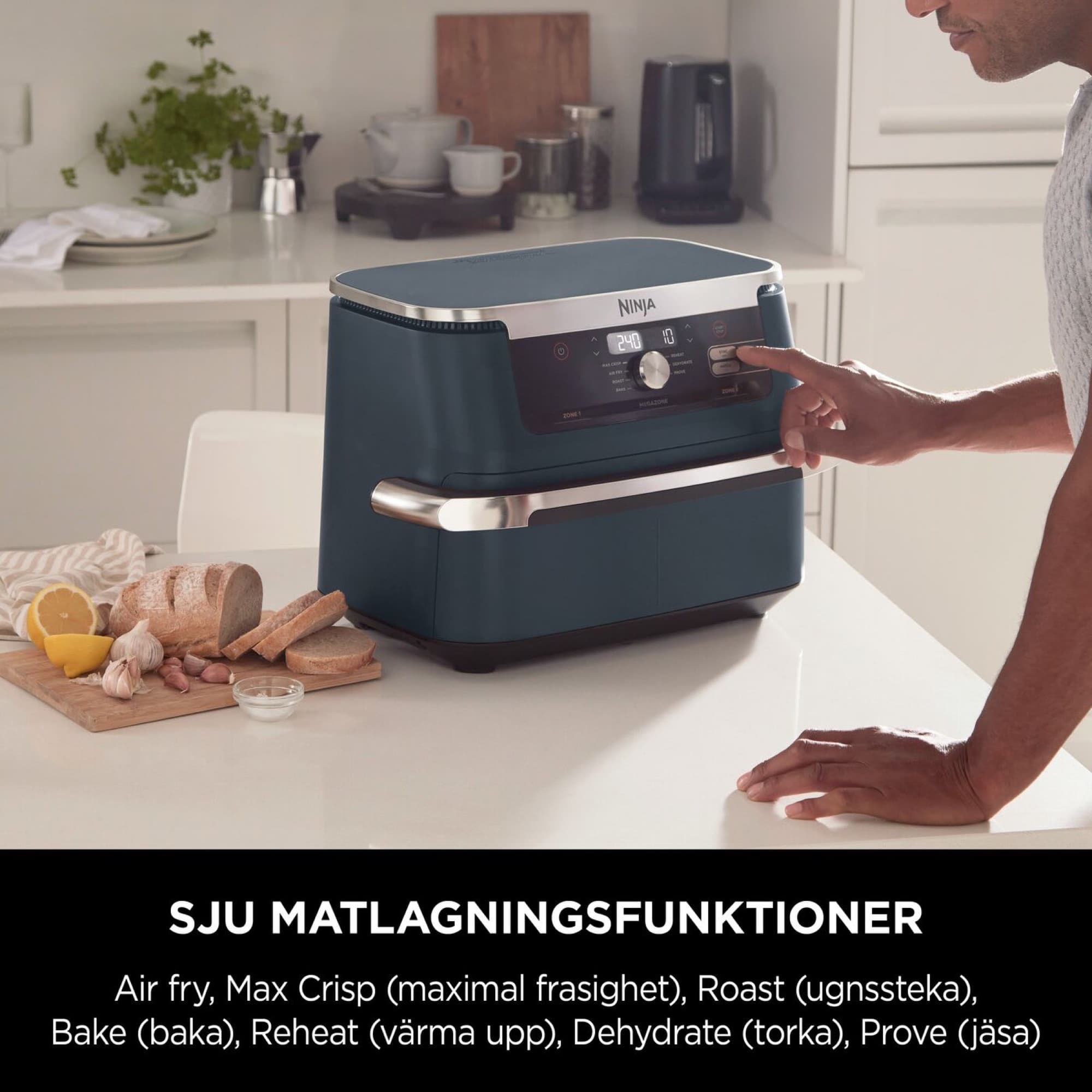 De sju tillagningslägena på kontrollpanelen