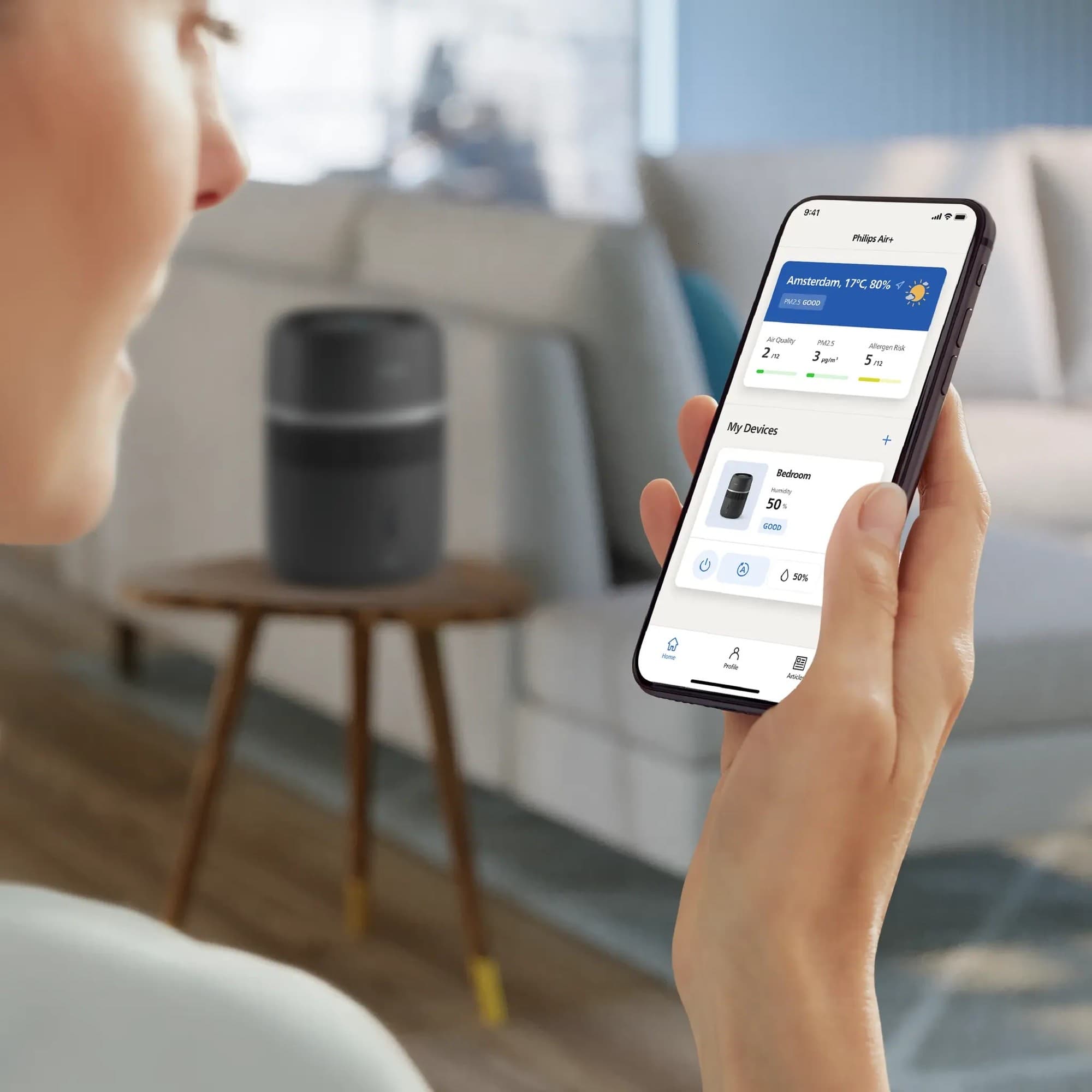 Luftfuktaren styrs från mobilen