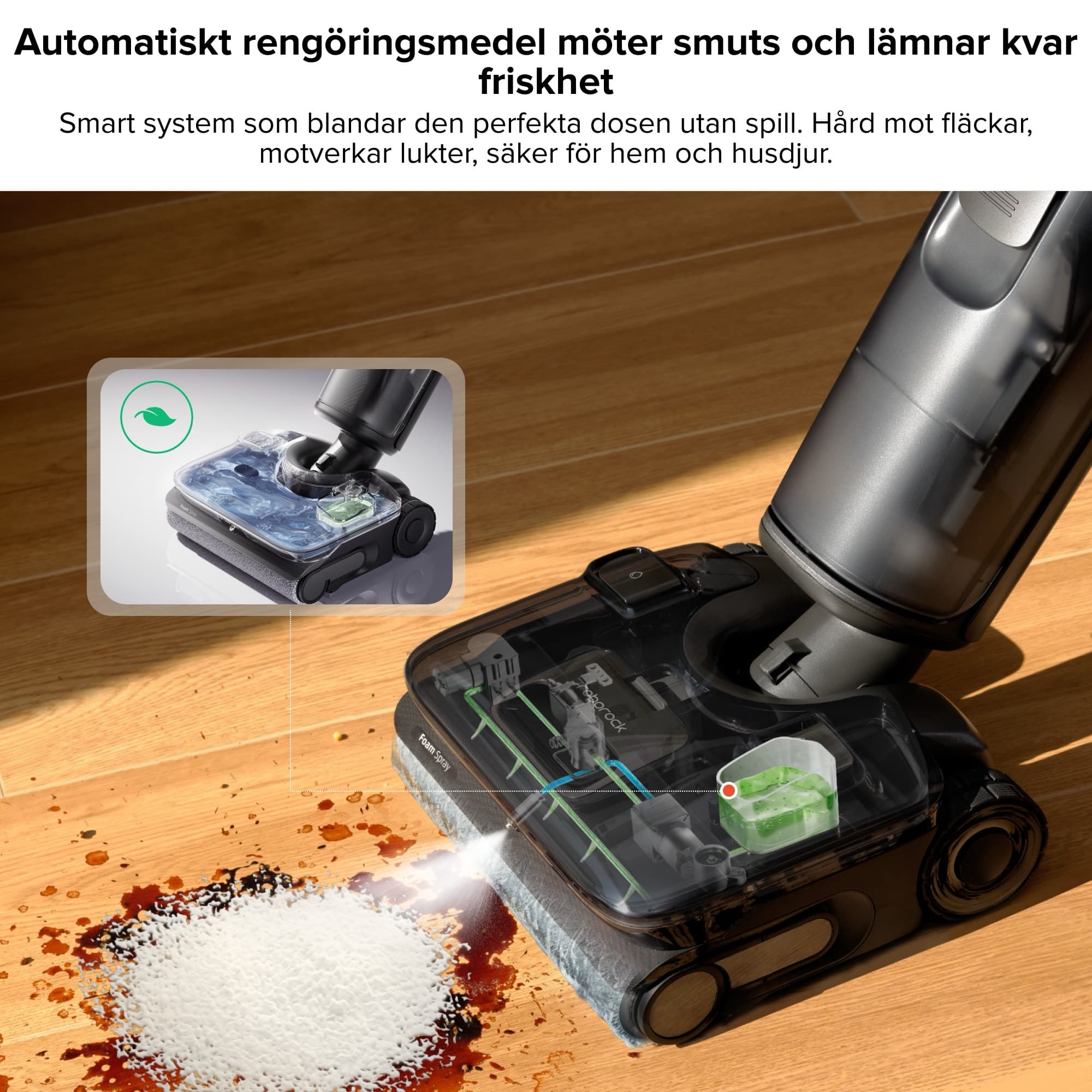 Skum sprayas framför rullen