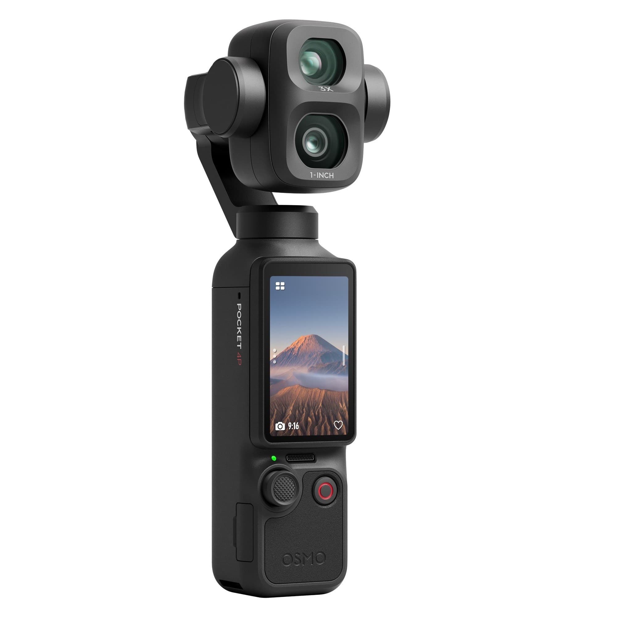 Osmo Pocket 4P framifrån med två objektiv