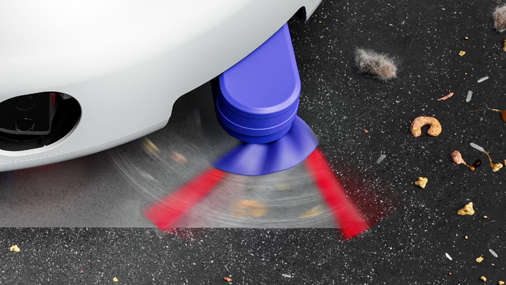 The side brush extending to the edge
