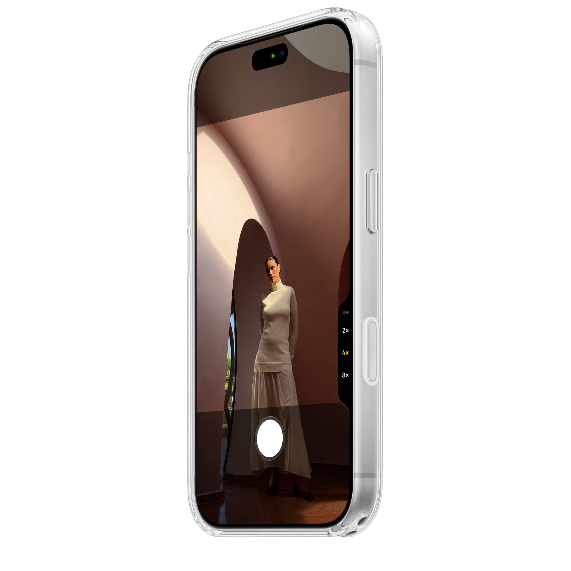 Transparent skal till iPhone 18 Pro och 18 Pro Max från en annan vinkel