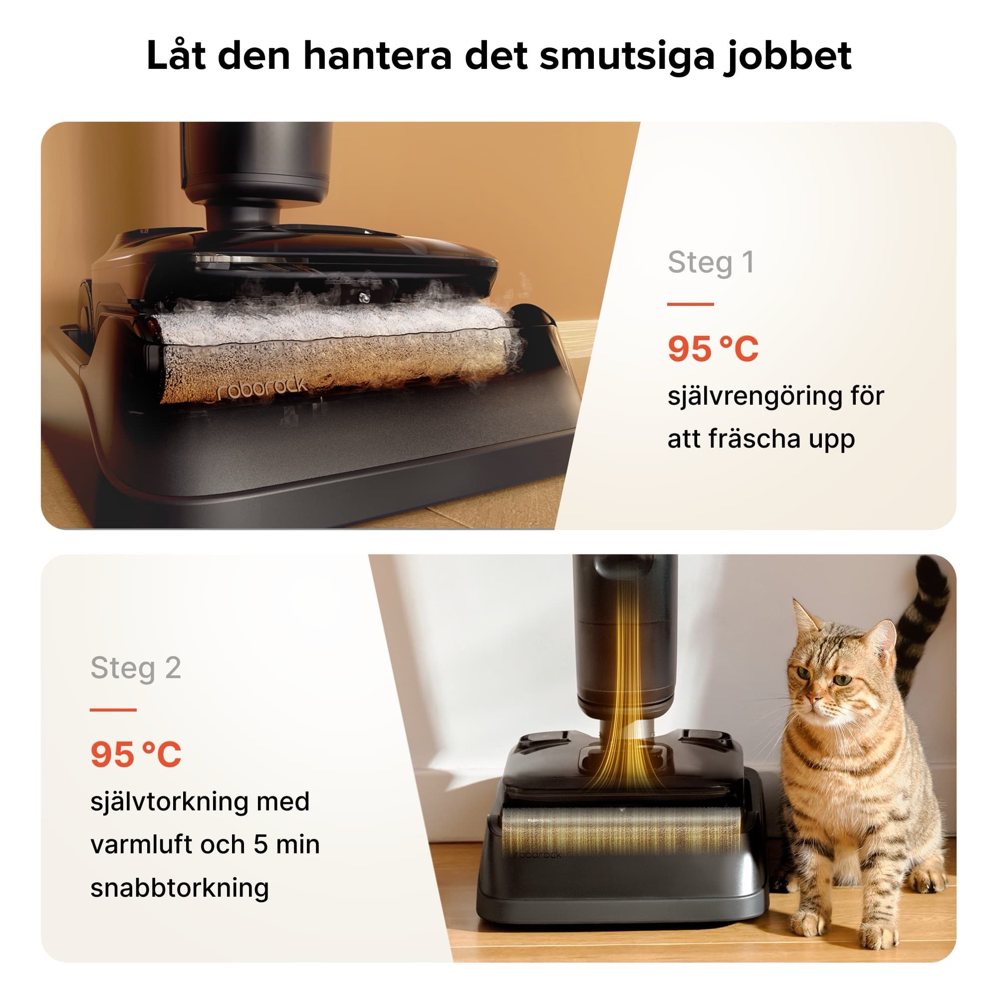 Självrengöring och varmluftstorkning i dockan
