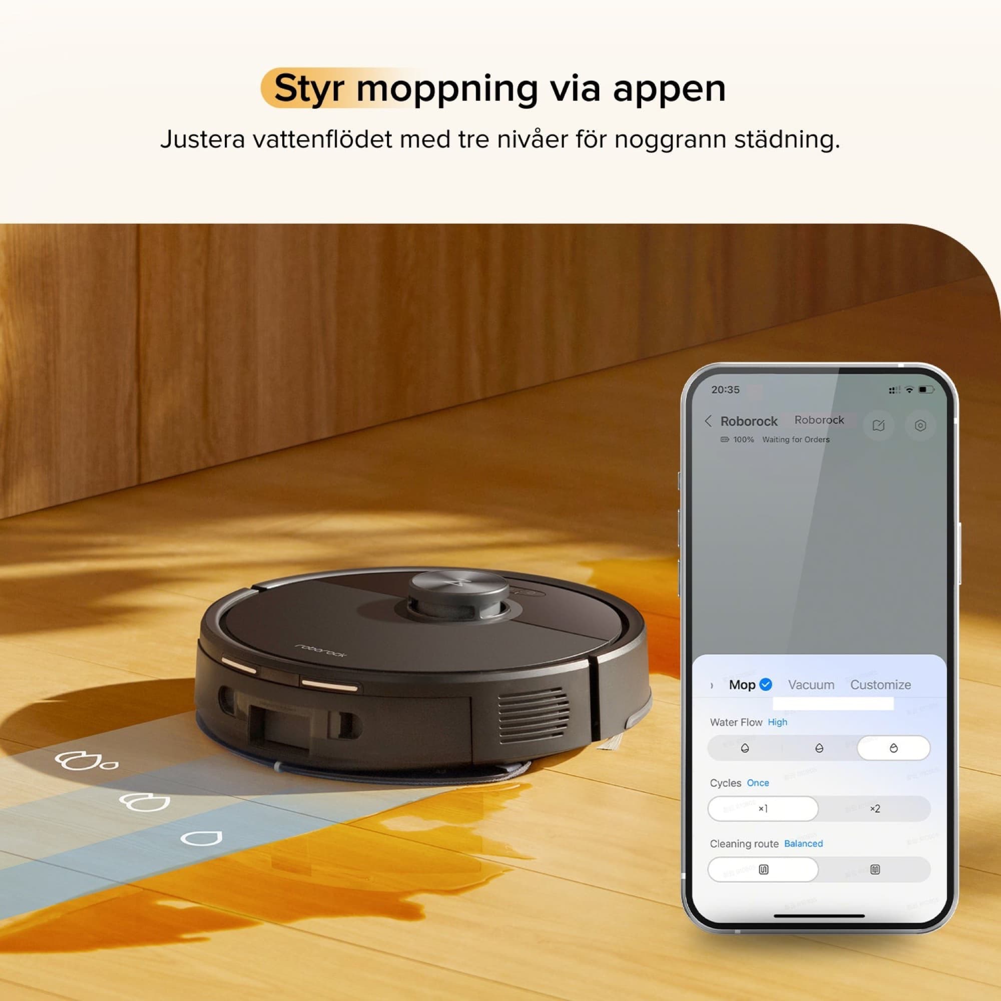Vattenflödet ställs in i appen