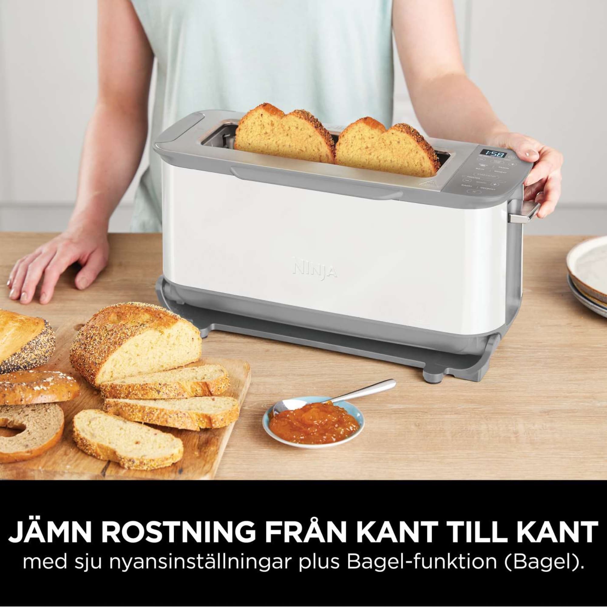 Jämn rostning av stora brödskivor