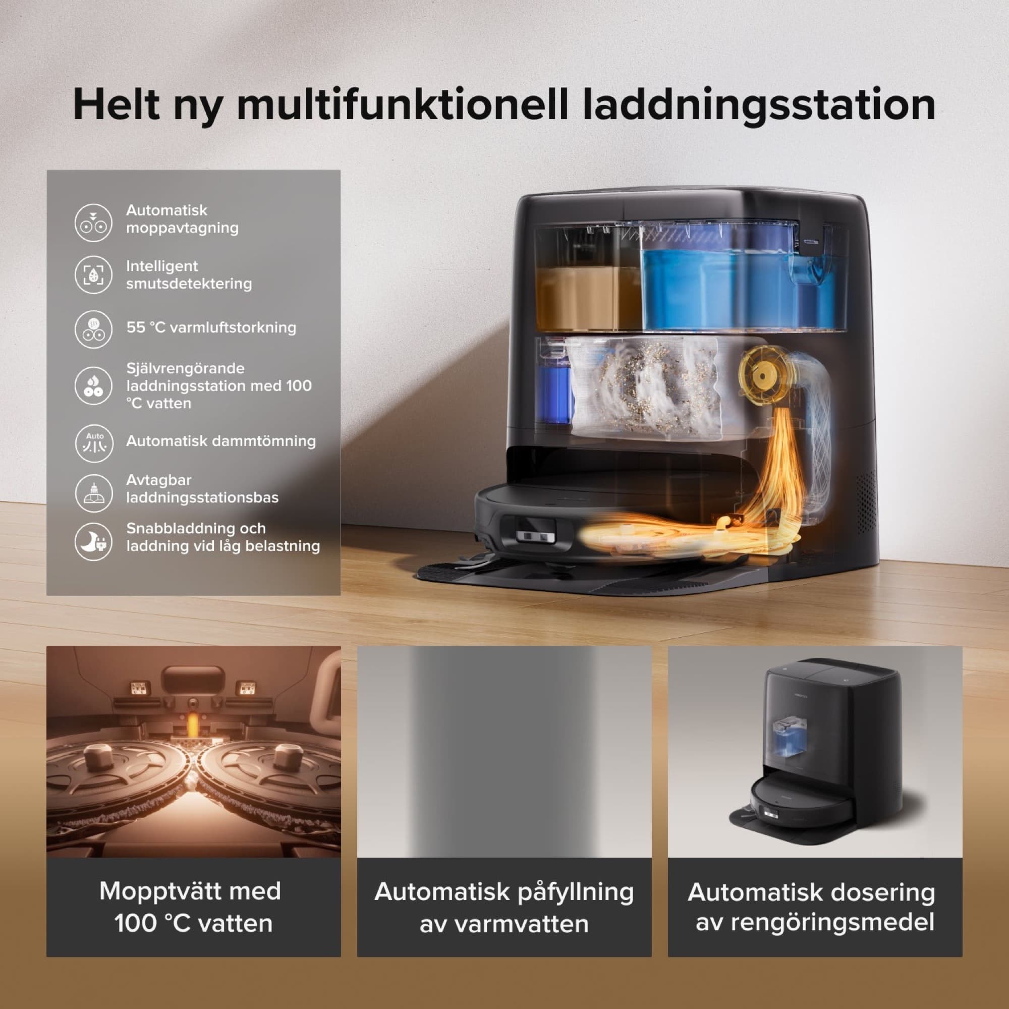 Stationen som tömmer, tvättar och fyller på