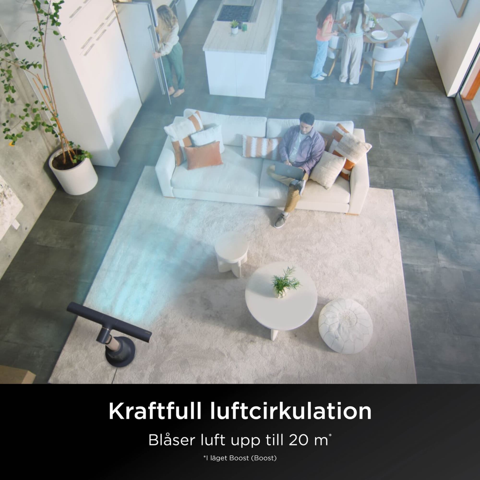 Fläkten blåser över vardagsrummet