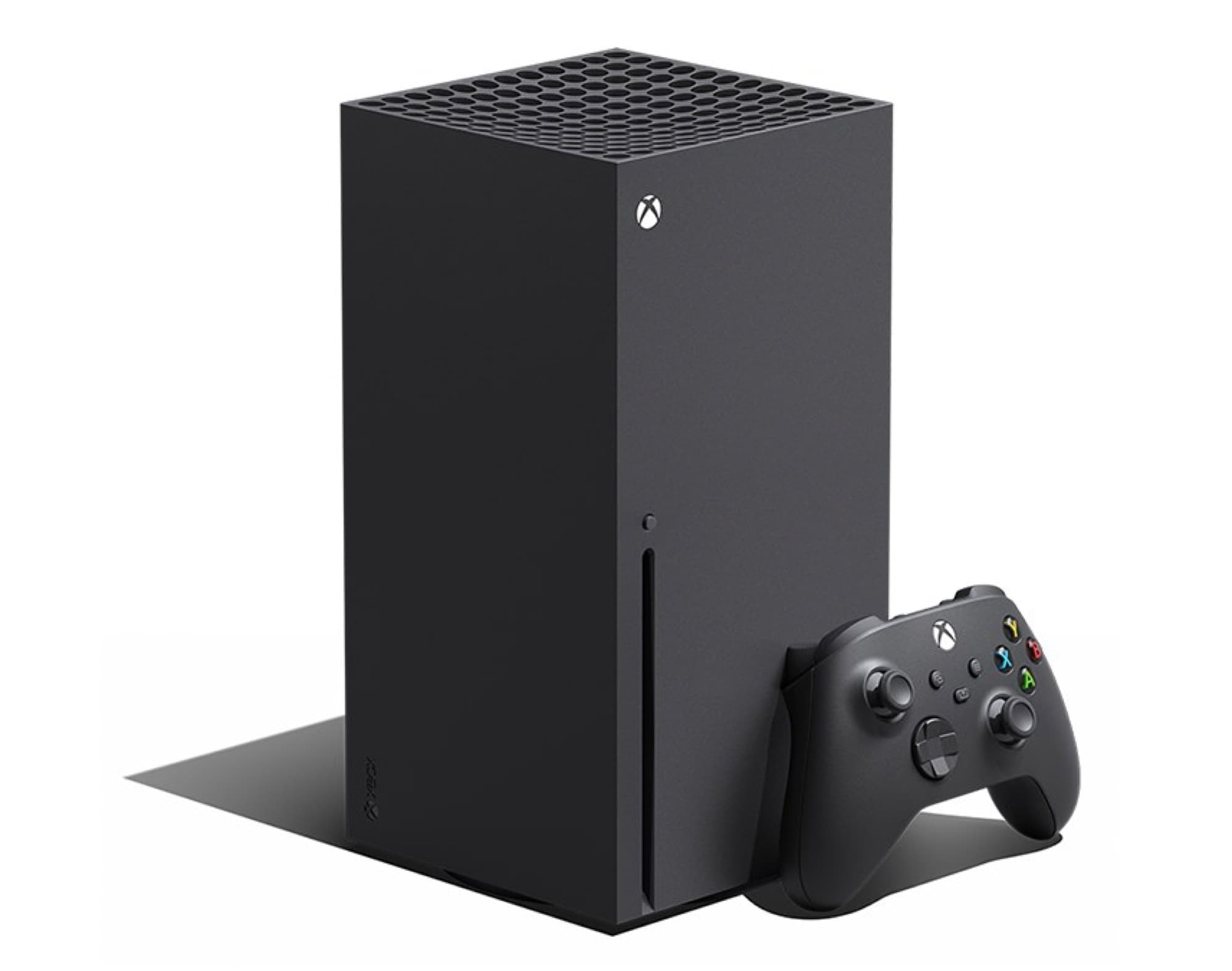 Xbox Series X med handkontroll från vänster