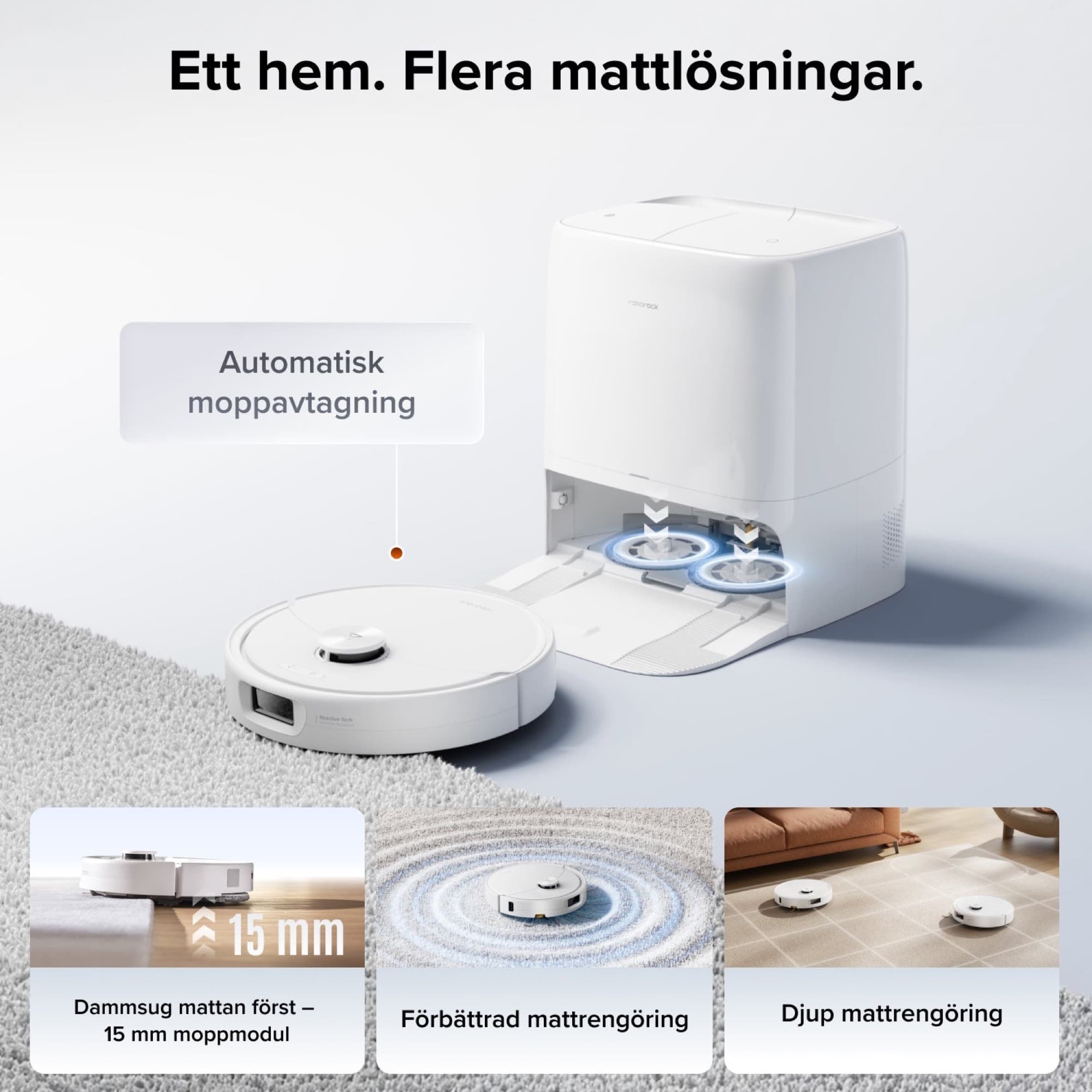 Roboten lämnar mopparna i stationen inför mattan