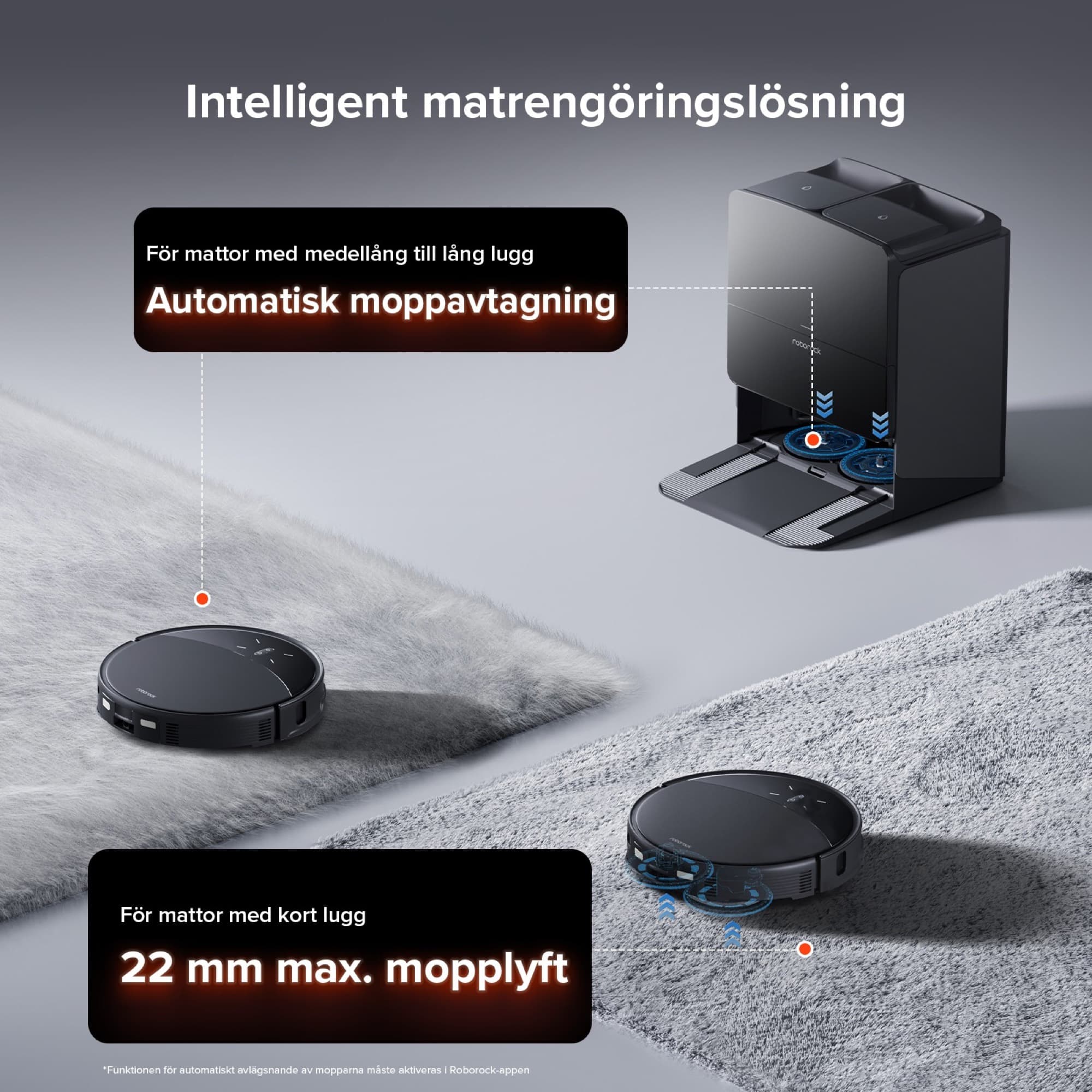 Mopparna lämnas kvar när roboten dammsuger mattor
