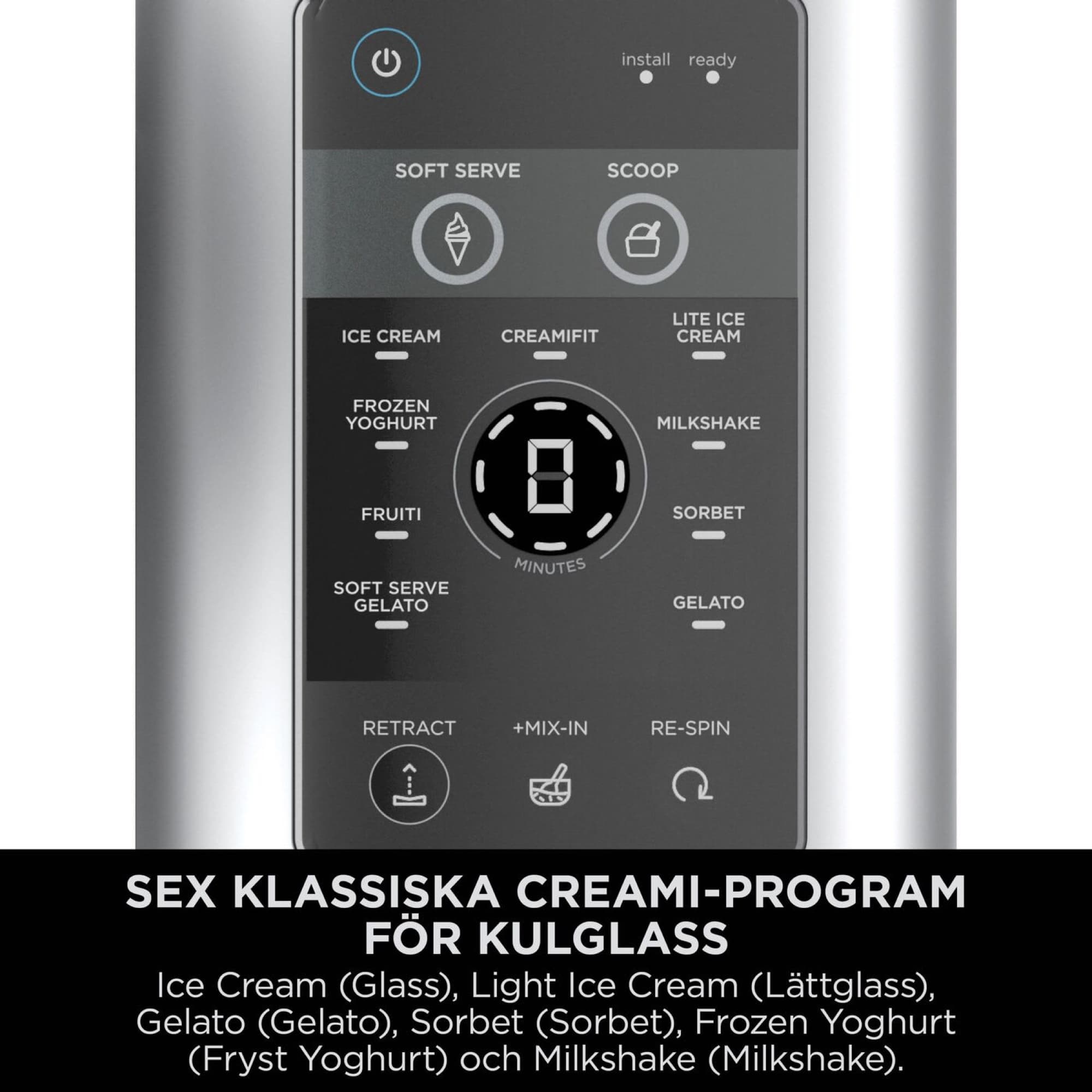 Kontrollpanelen med glass- och mjukglassprogram