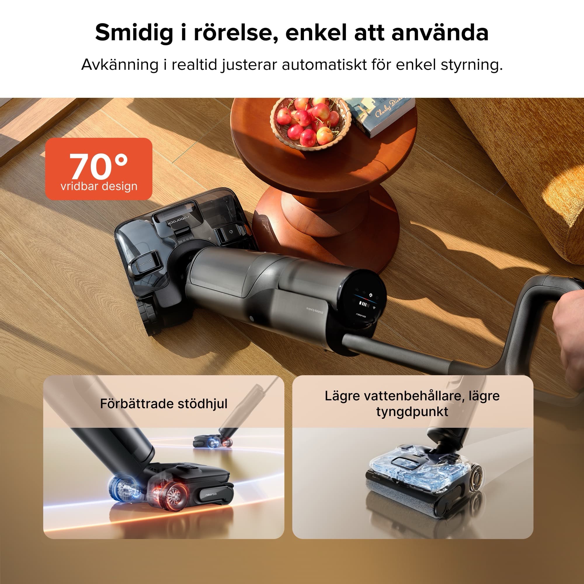 Hjul med motorhjälp och vridbart huvud