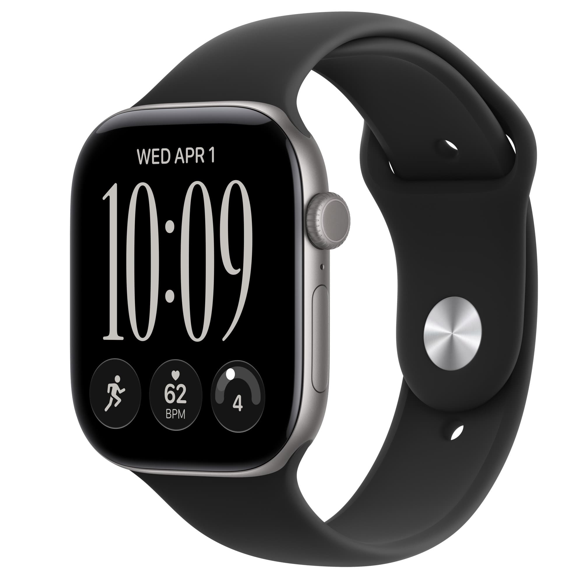 Apple Watch Series 12 i aluminium i rymdgrå med svart sportband