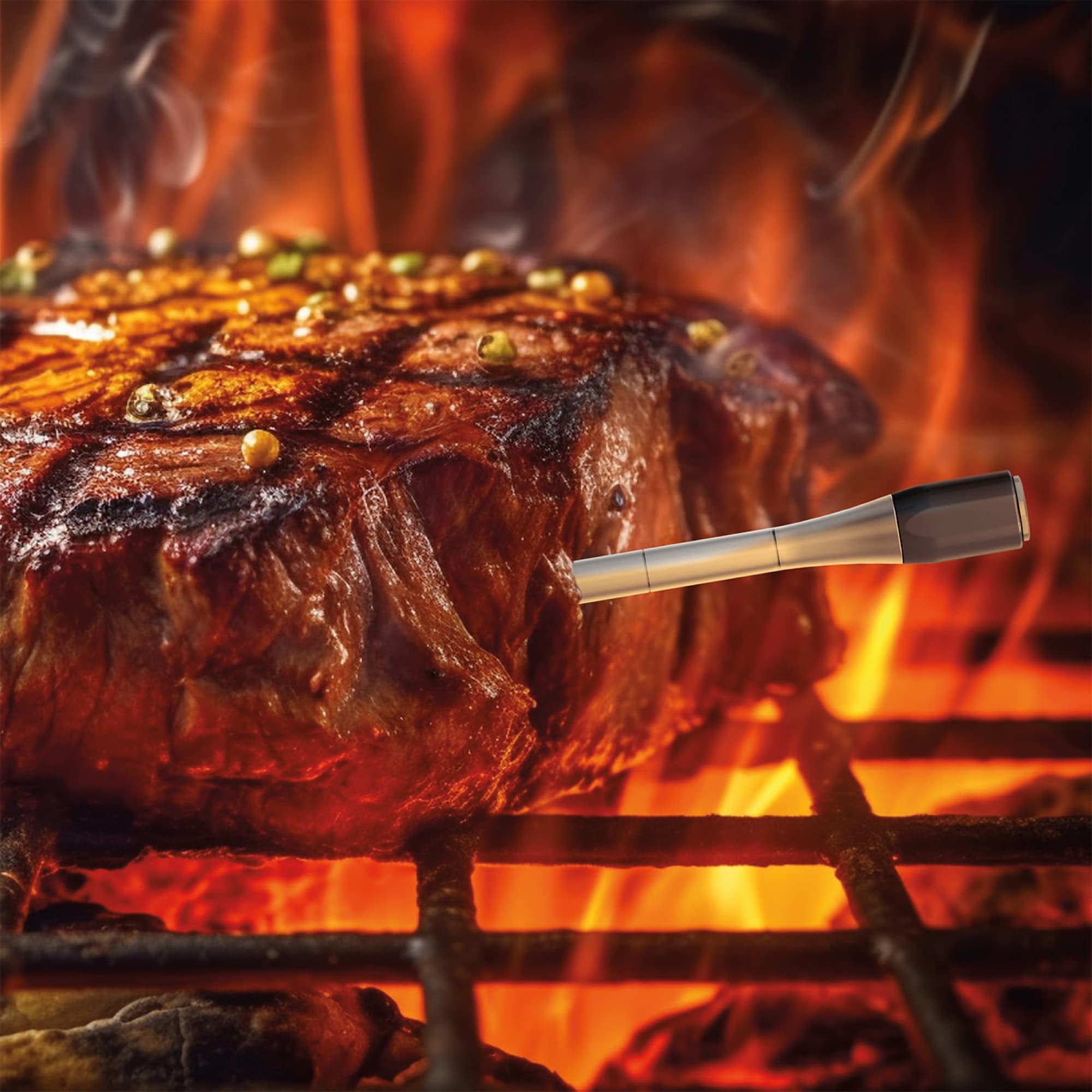 Sonden i en stek på grillen