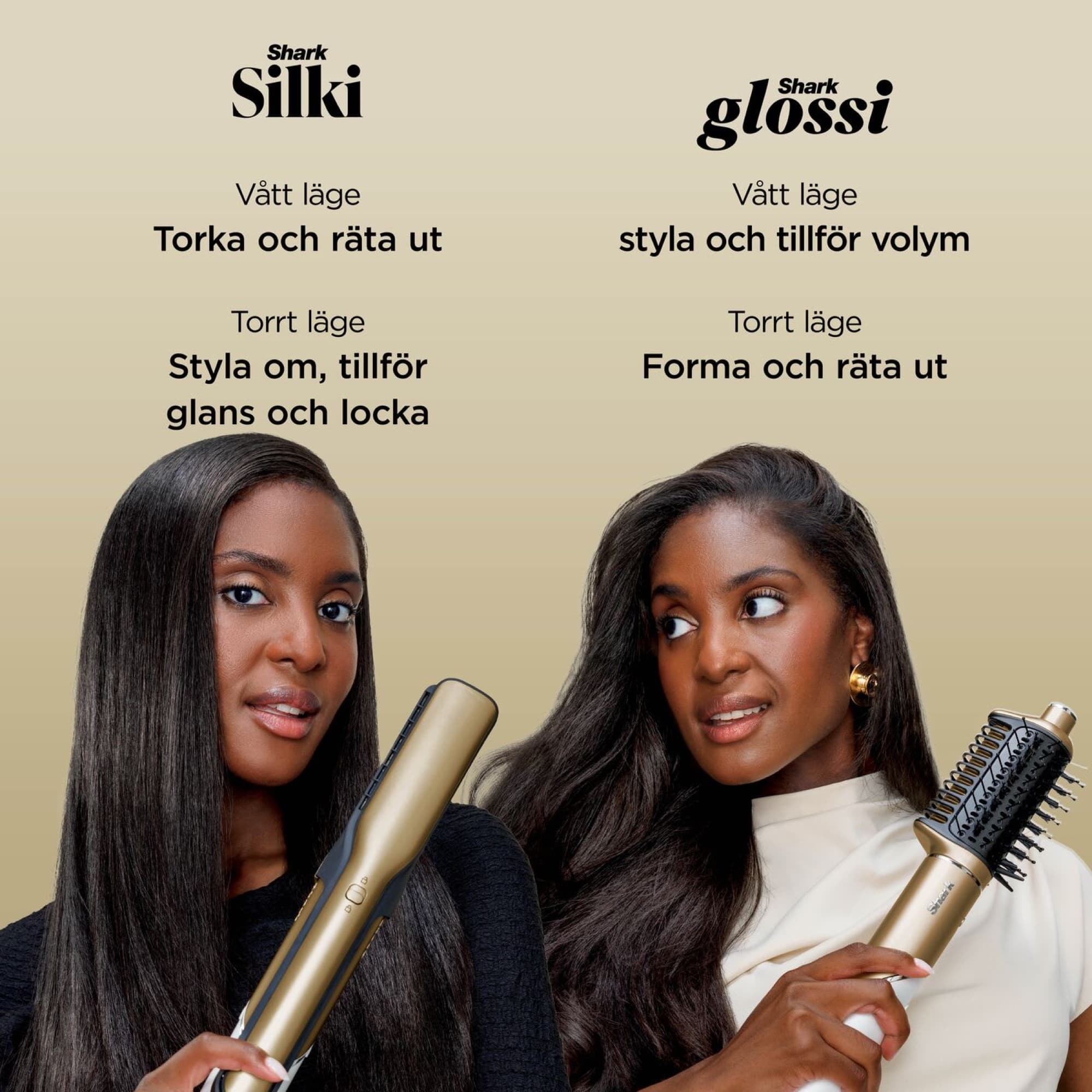 Silki och Glossi i vått och torrt läge