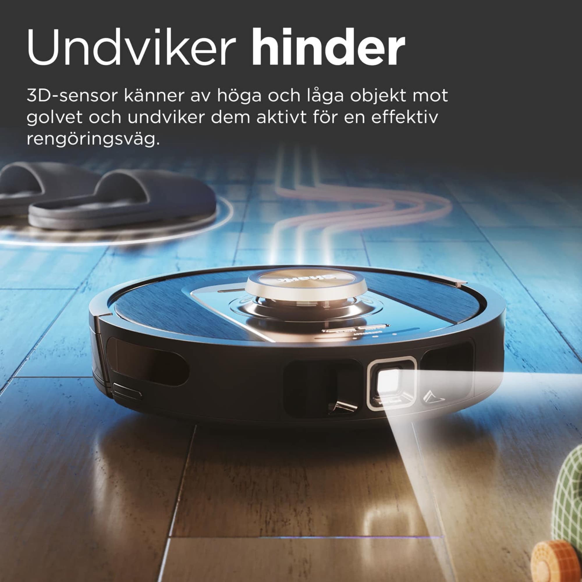 Roboten undviker hinder på golvet