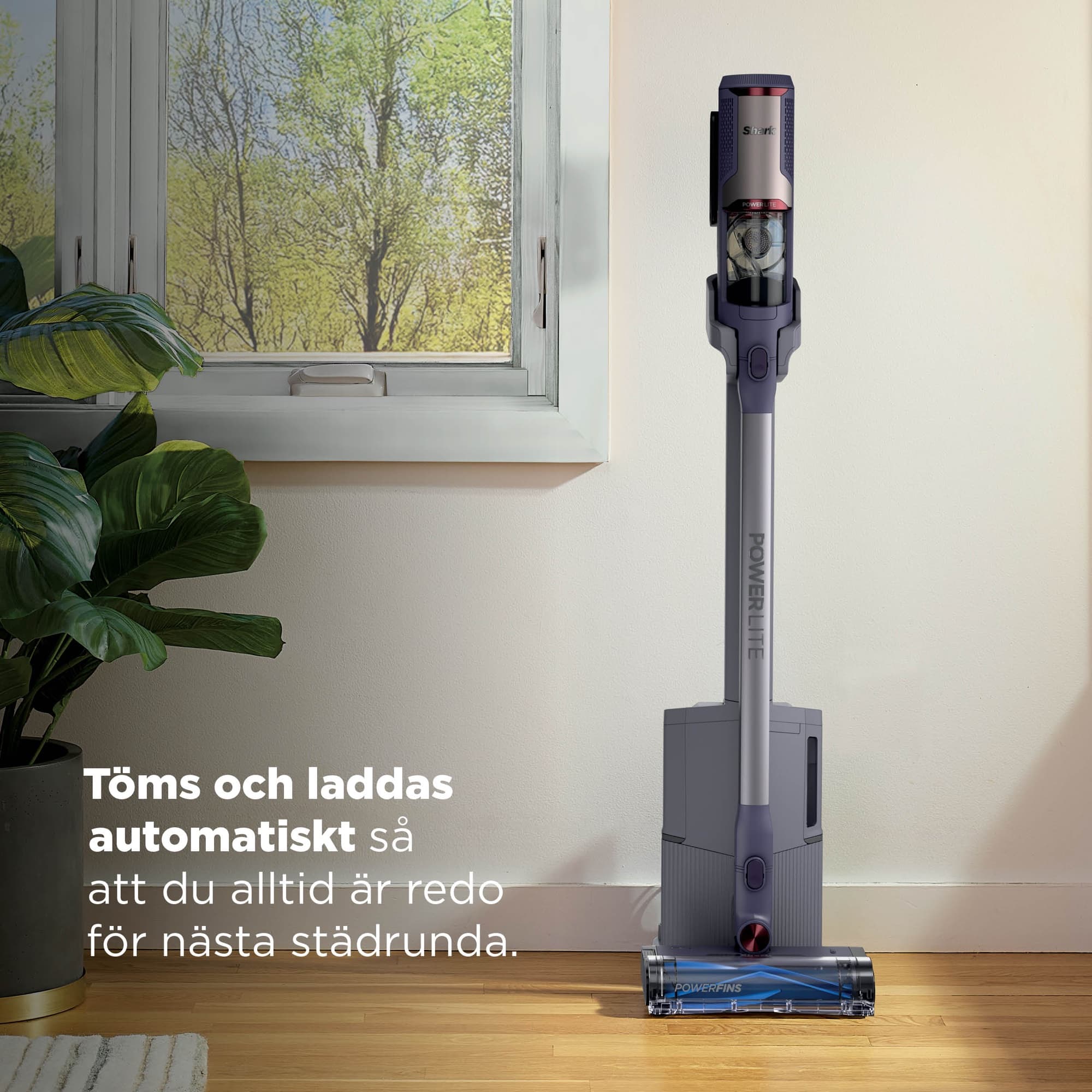 Dammsugaren står i basen vid fönstret