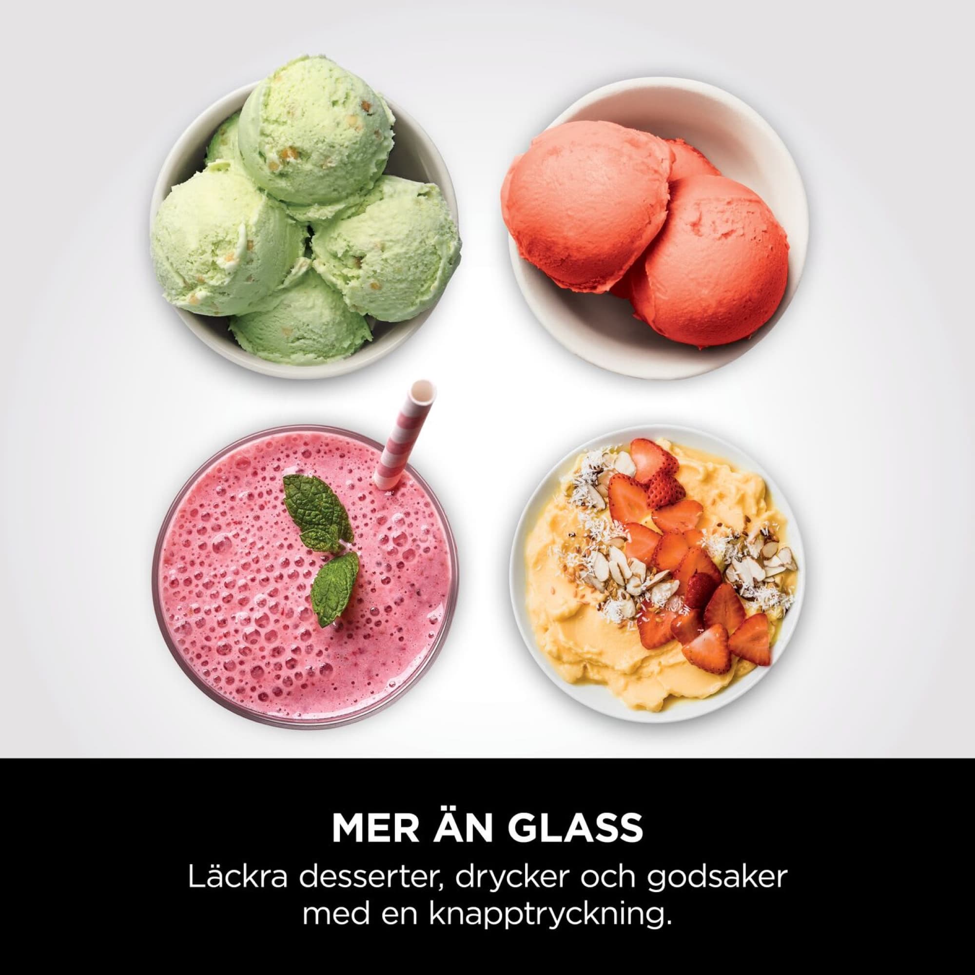 Glass, sorbet, smoothie och smoothiebowl