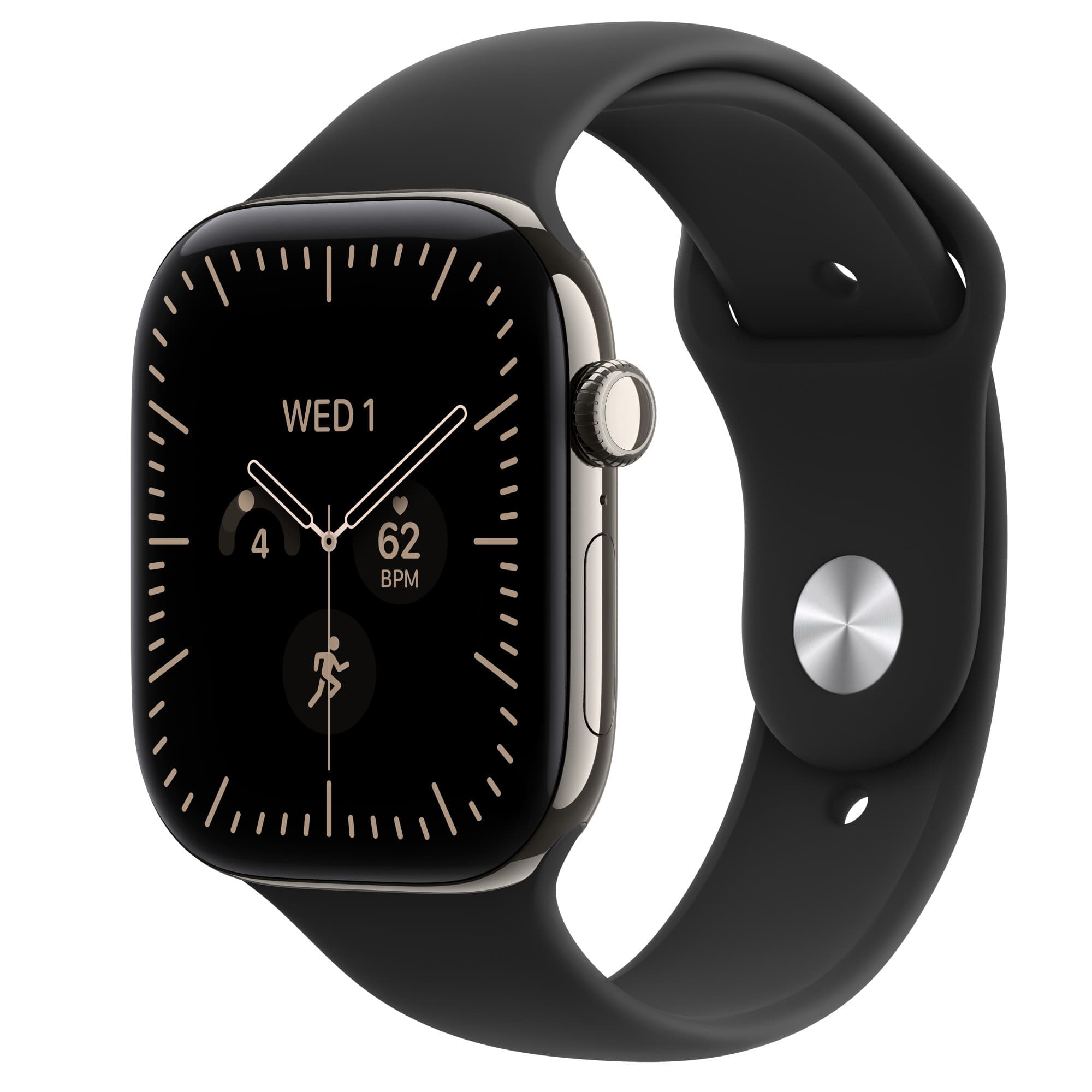 Apple Watch Series 12 i titan i naturlig finish med svart sportband