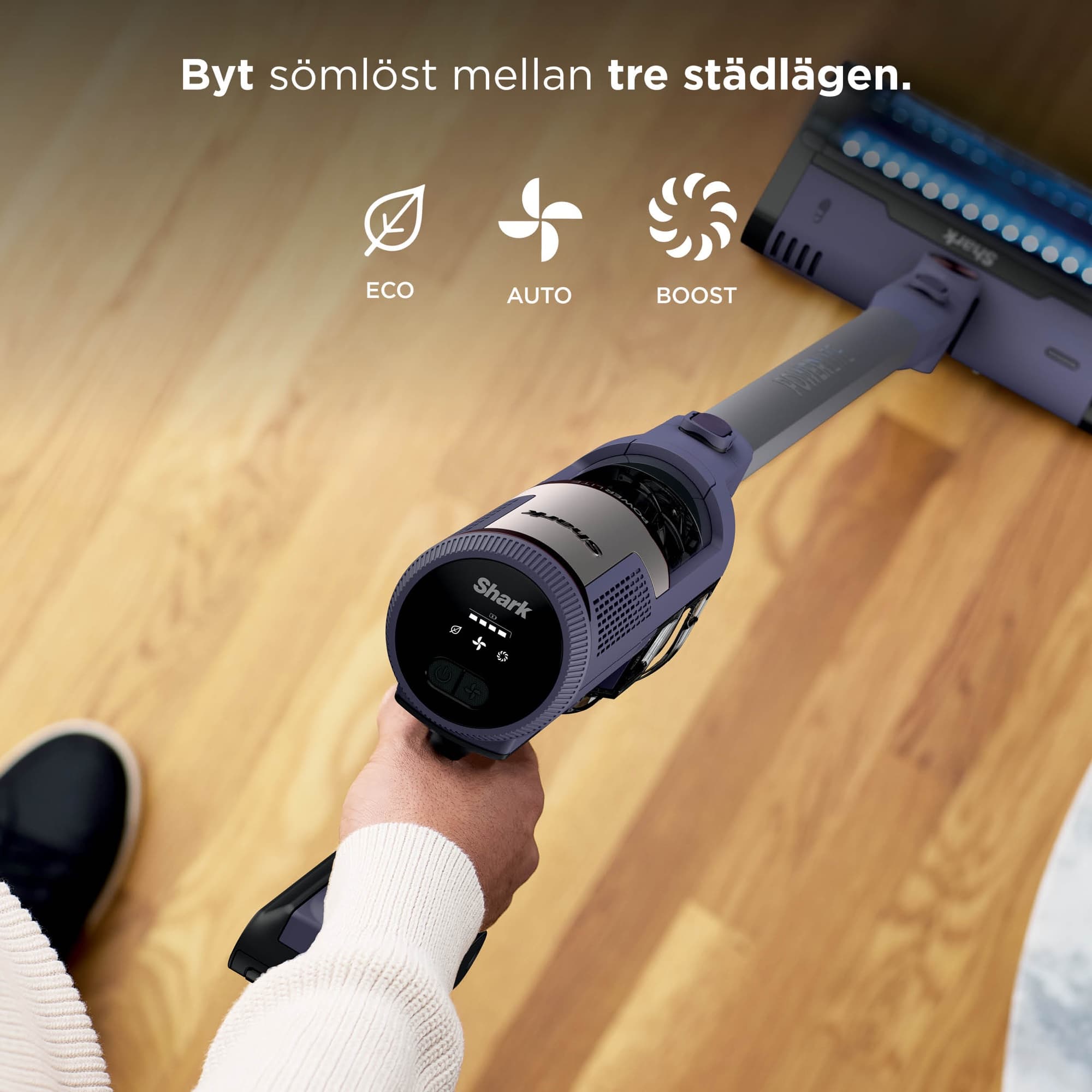 Displayen med lägena ECO, AUTO och BOOST
