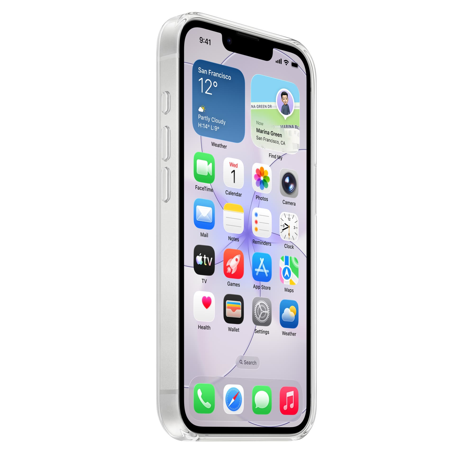 Transparent skal till iPhone 17e från en annan vinkel