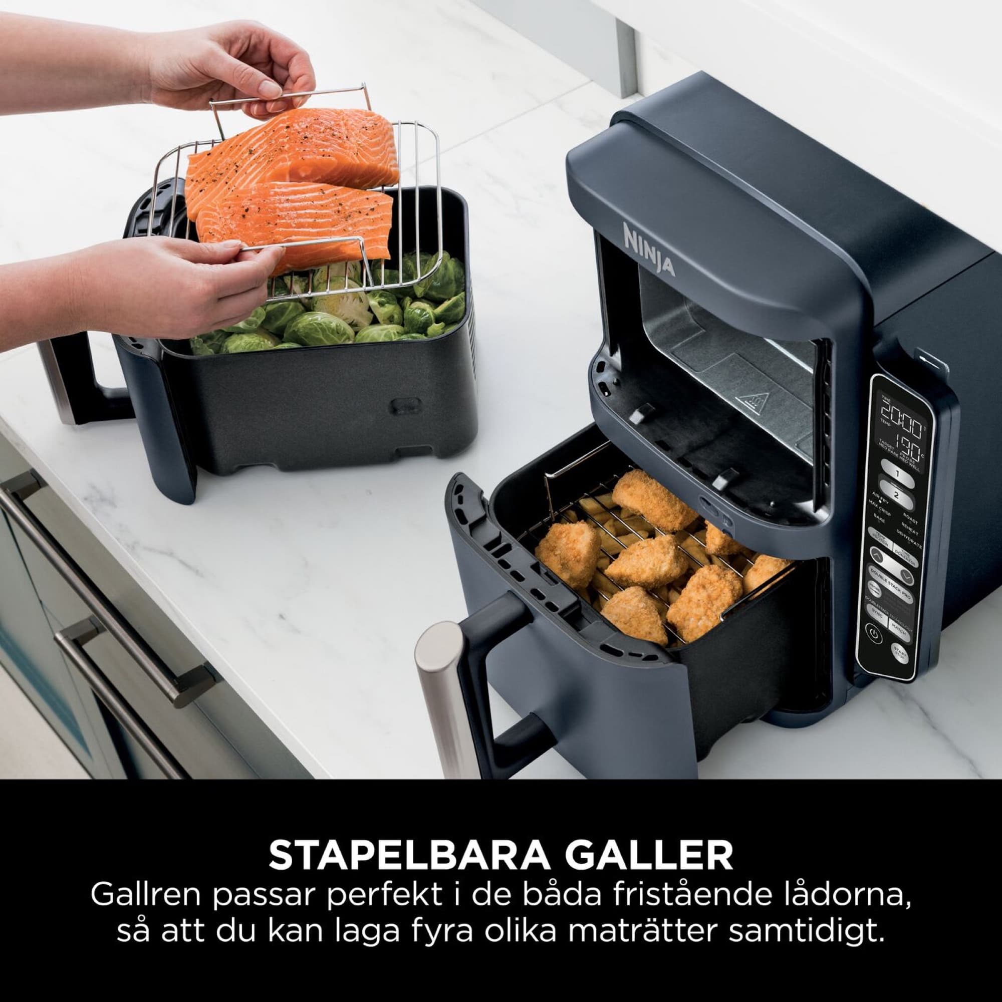 Lax på gallret, grönsaker under