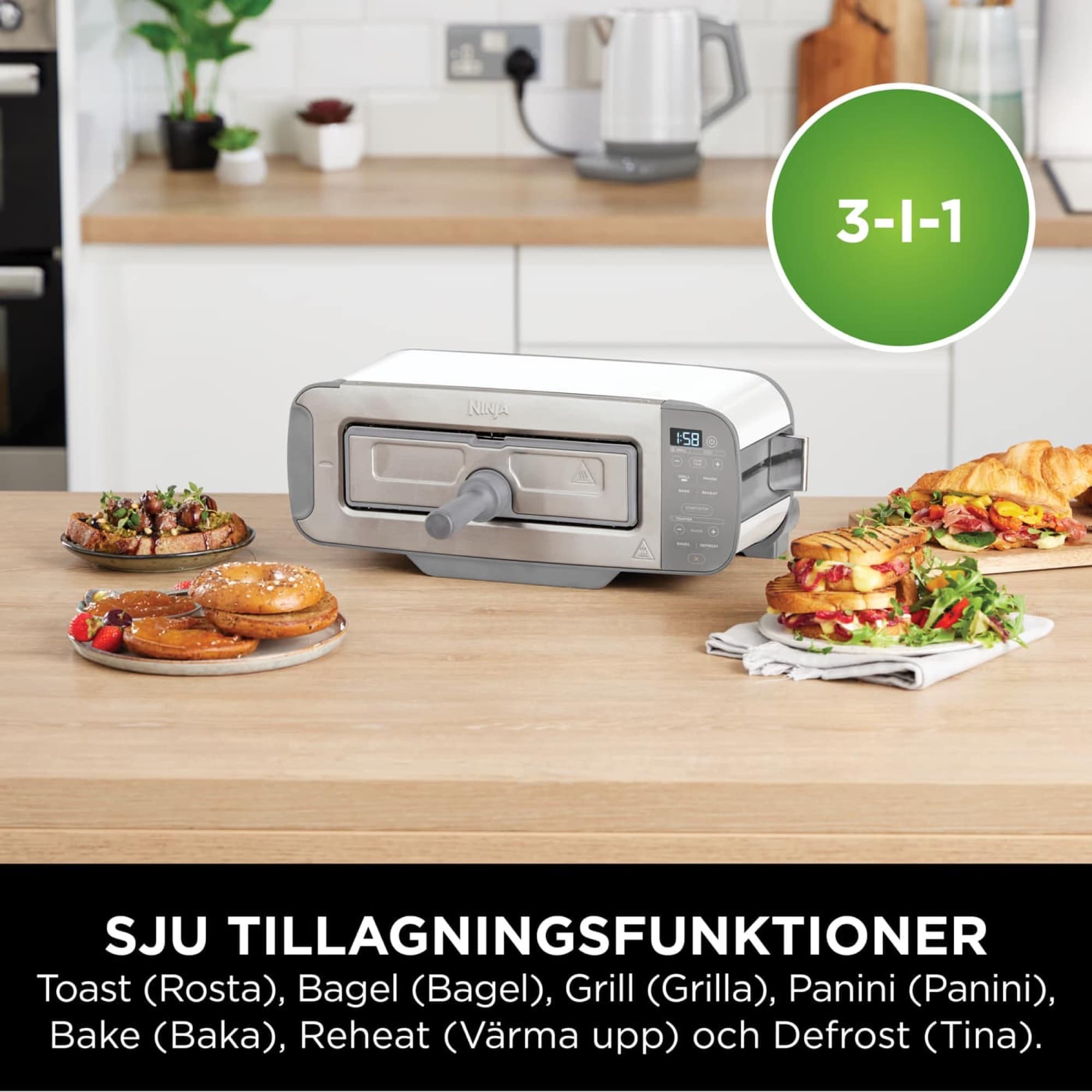 Sju tillagningsfunktioner – panini, croissanter och bagels