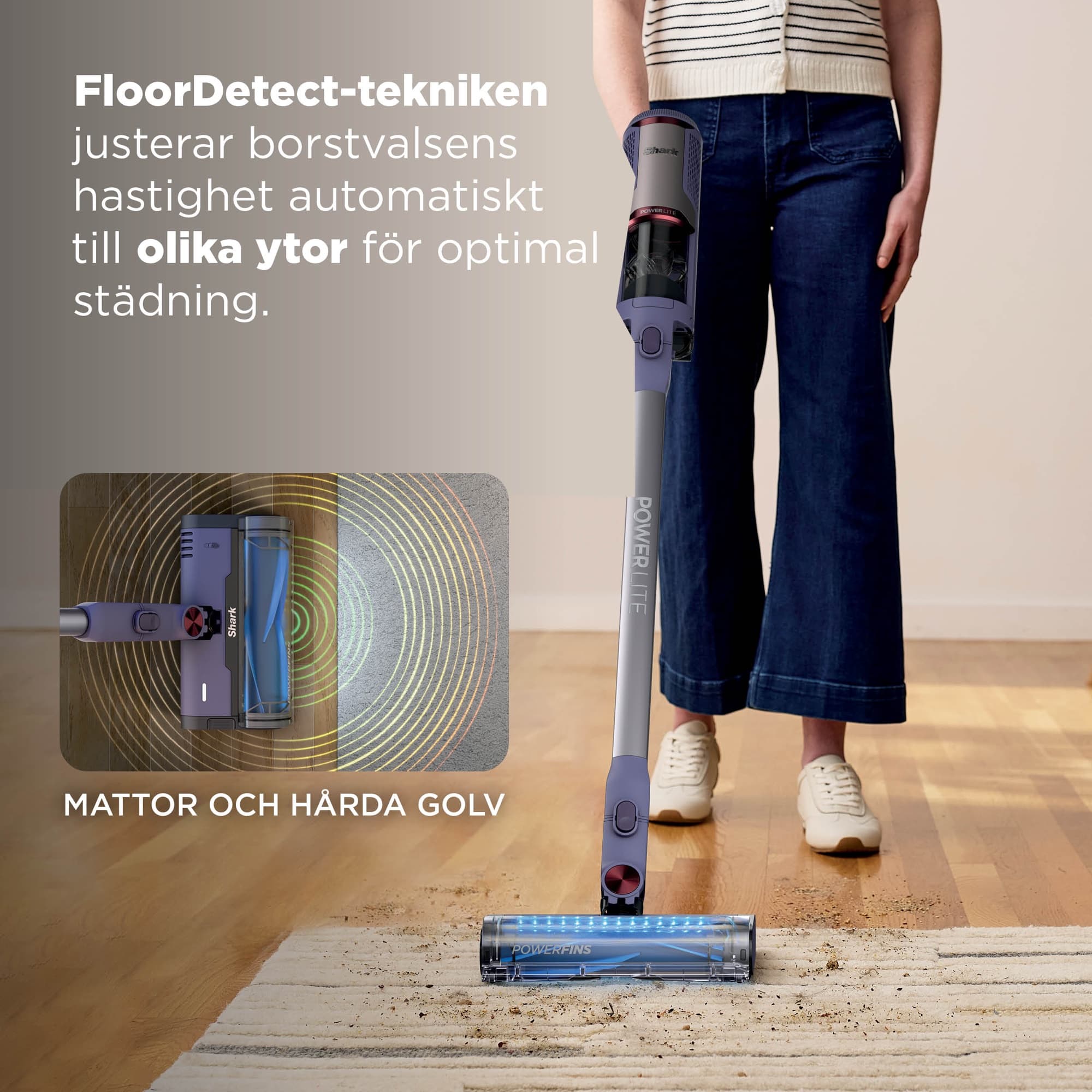 FloorDetect anpassar valsen mellan matta och hårt golv