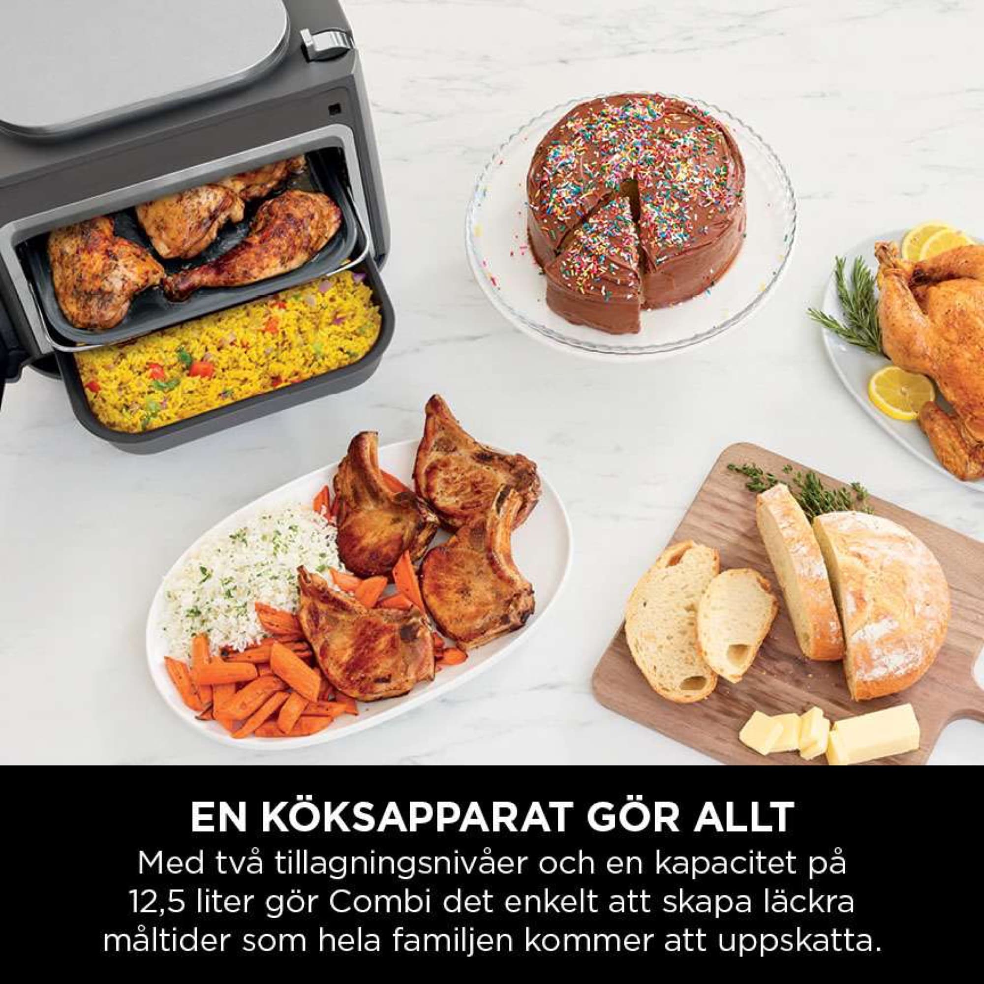 Combi med en hel familjemiddag och bakverk