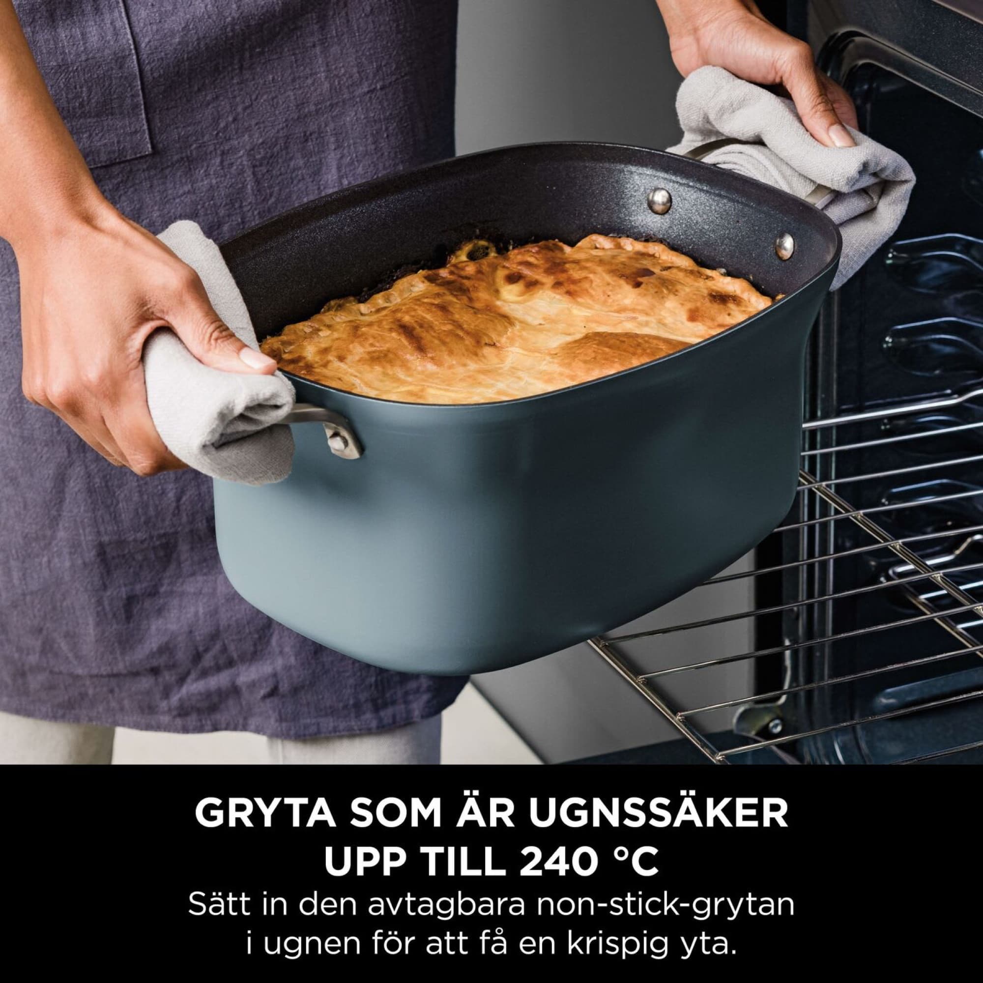 The pot with a bake taken out of the oven