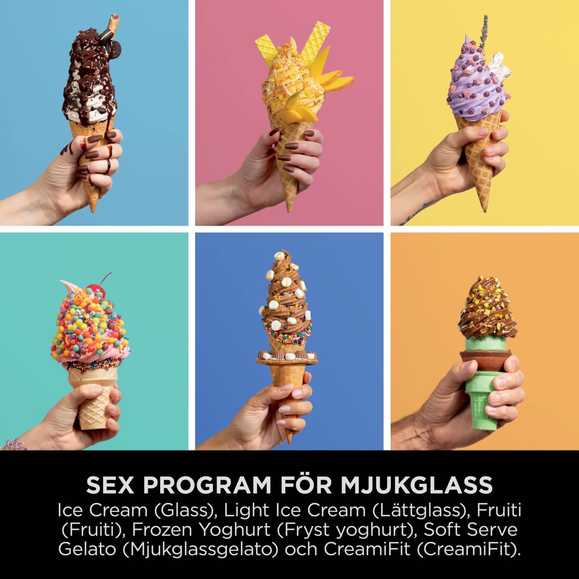 Mjukglass i rån med olika toppingar