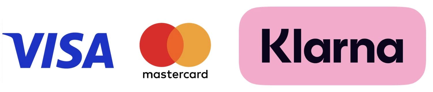 Betalsätt: Visa, Mastercard, Apple Pay, Klarna