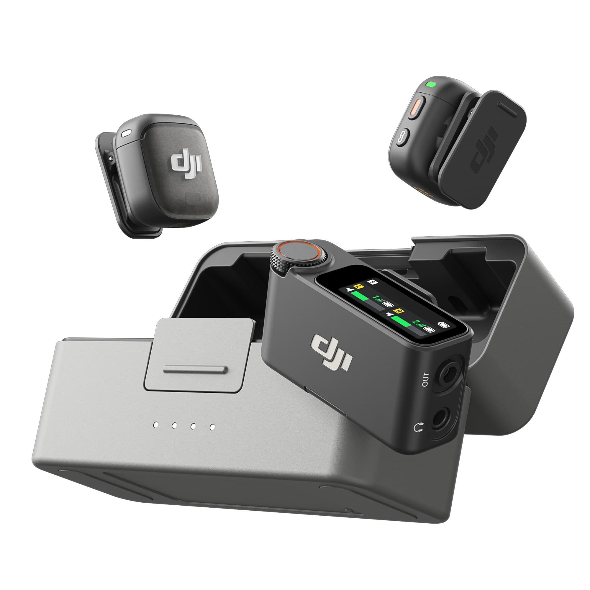 DJI Mic 3 med två sändare, mottagare och laddningsfodral