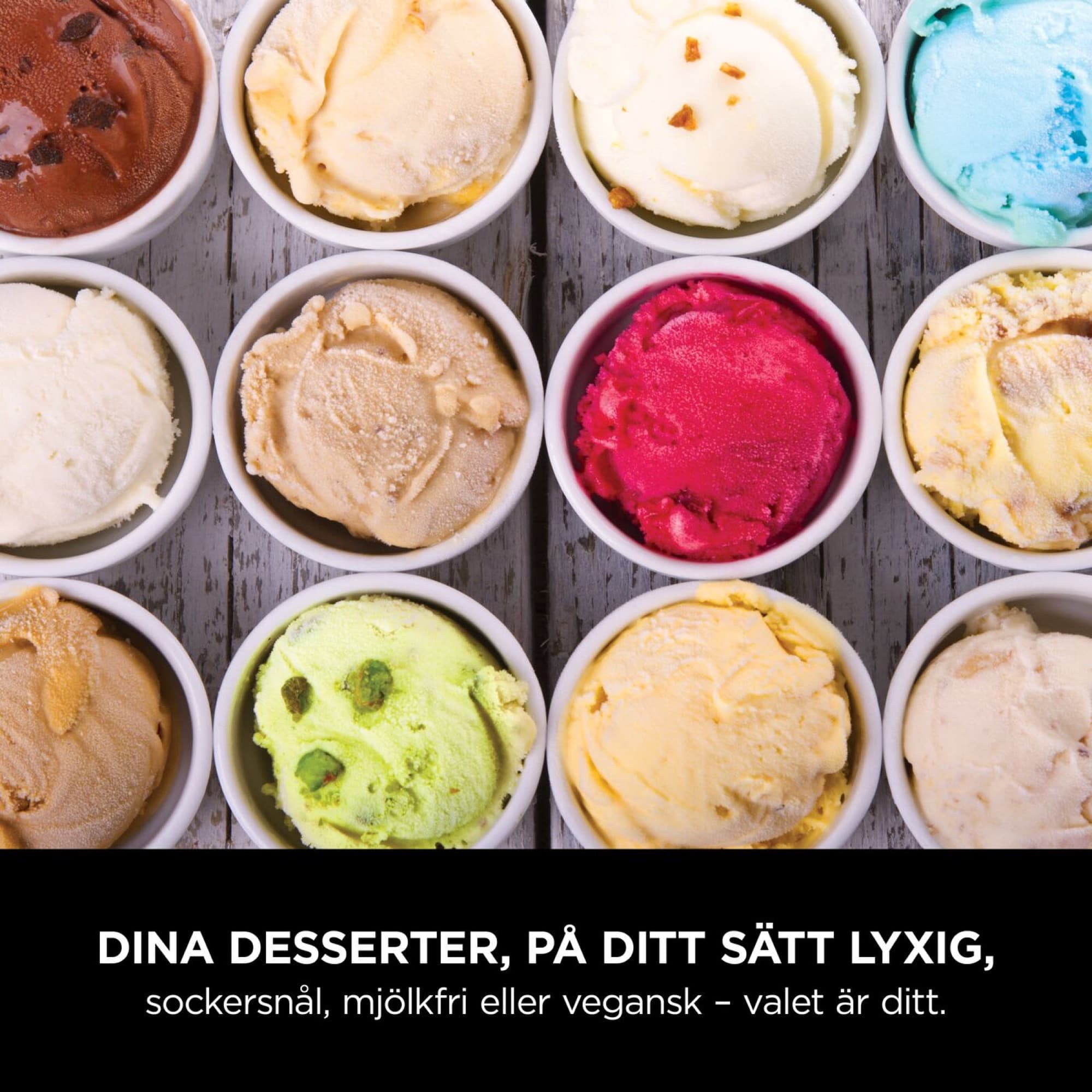 Bägare med olika glassorter uppifrån