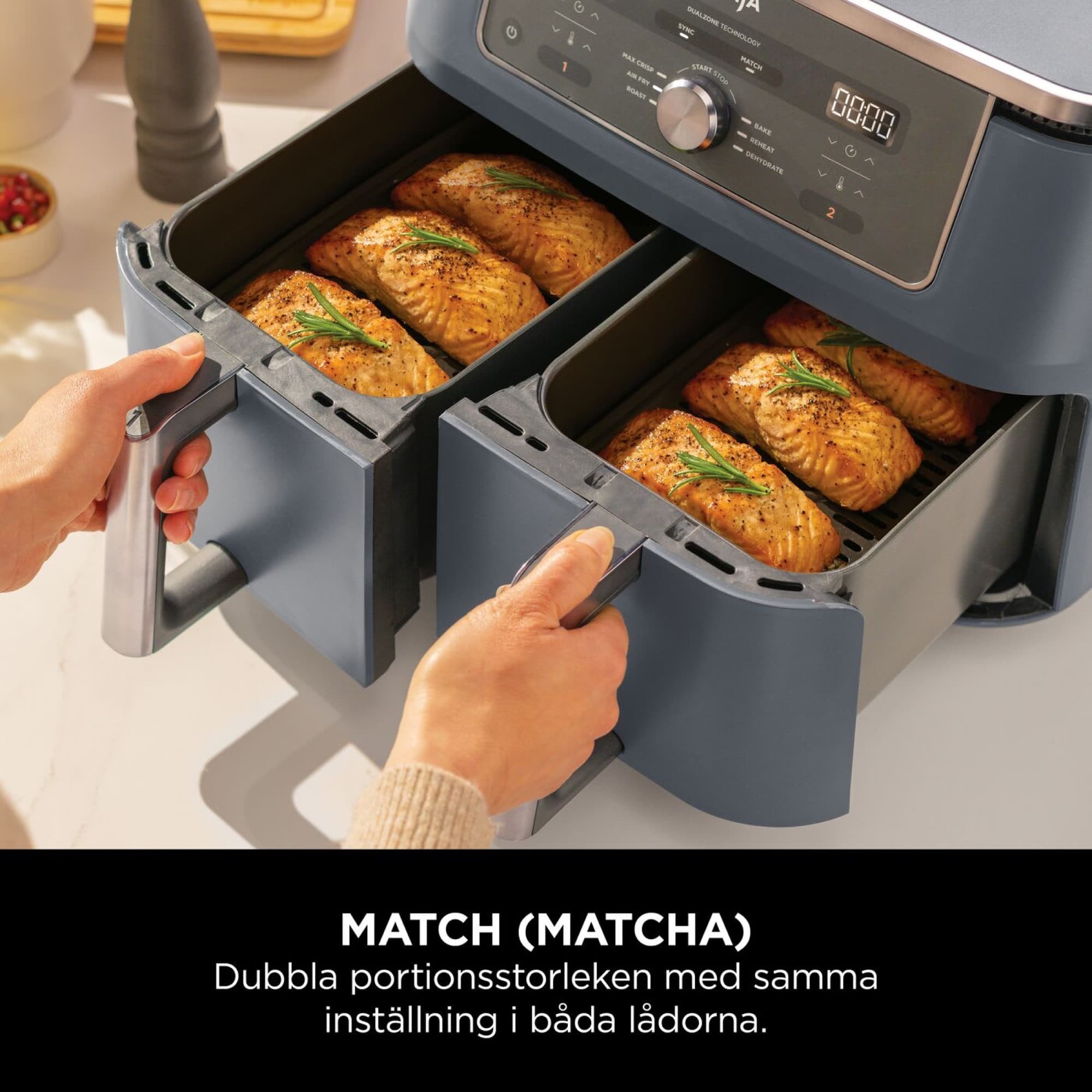 Två lådor med lax, samma inställning i båda